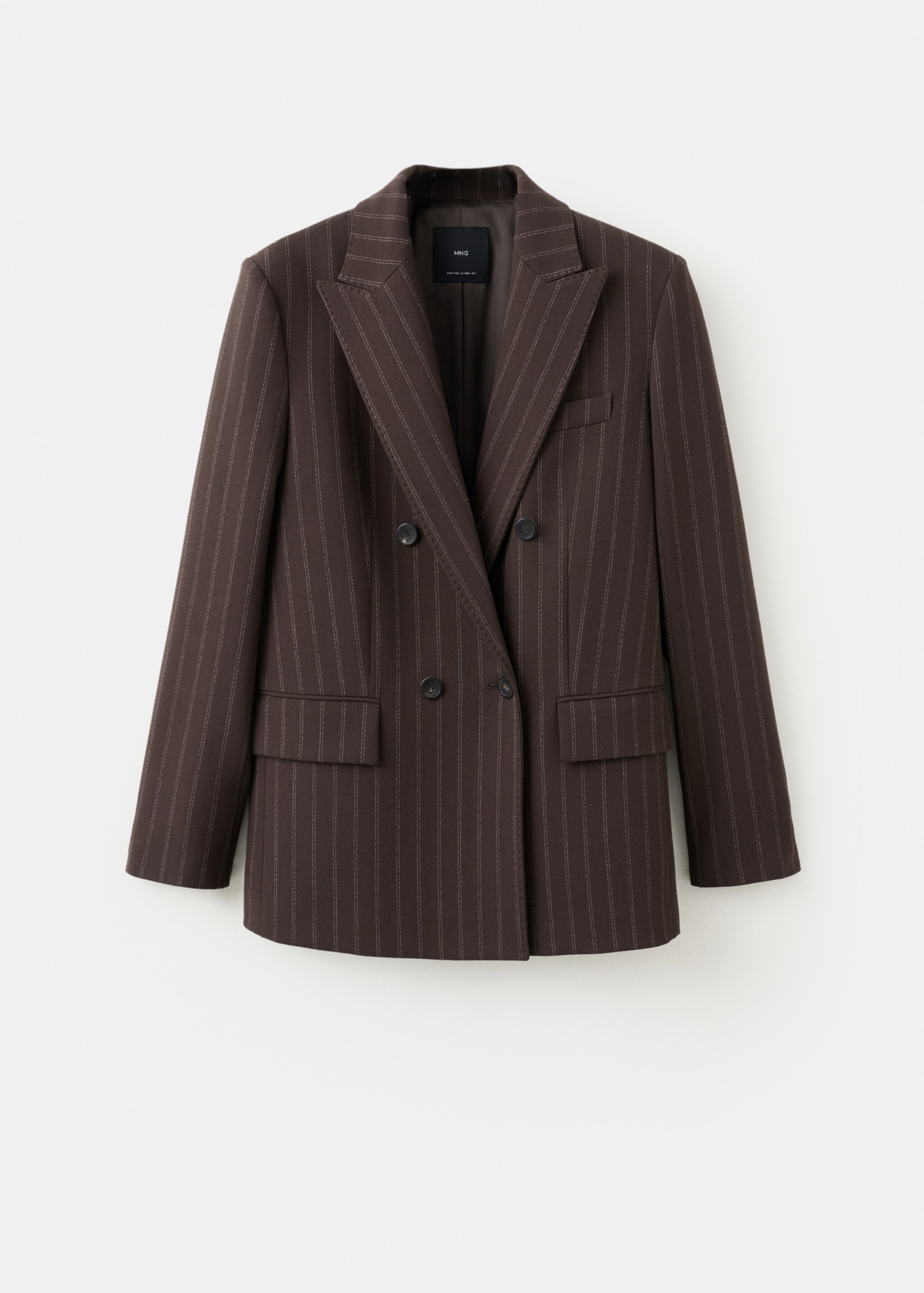 Double-breasted pinstripe suit jacket - Article without model, Brown. Ref: 27061338-00.