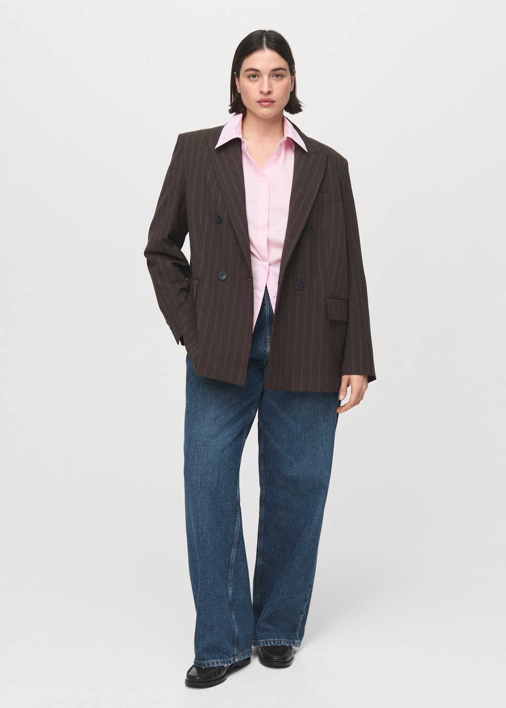 Mango Double-breasted pinstripe suit blazer