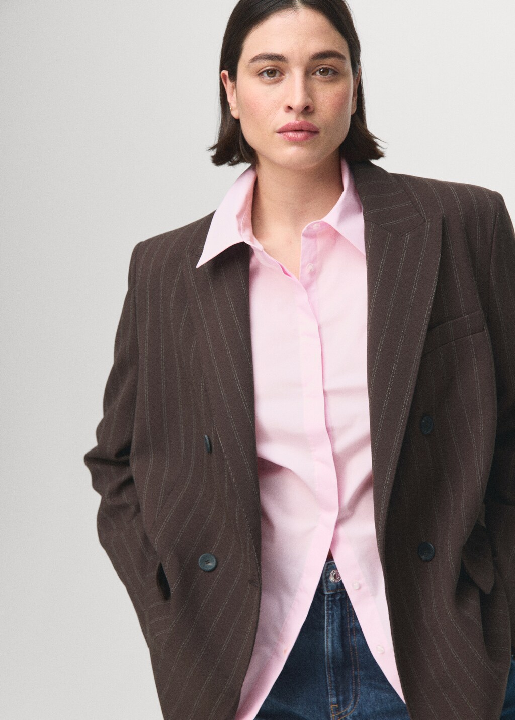 Mango Double-breasted pinstripe suit blazer