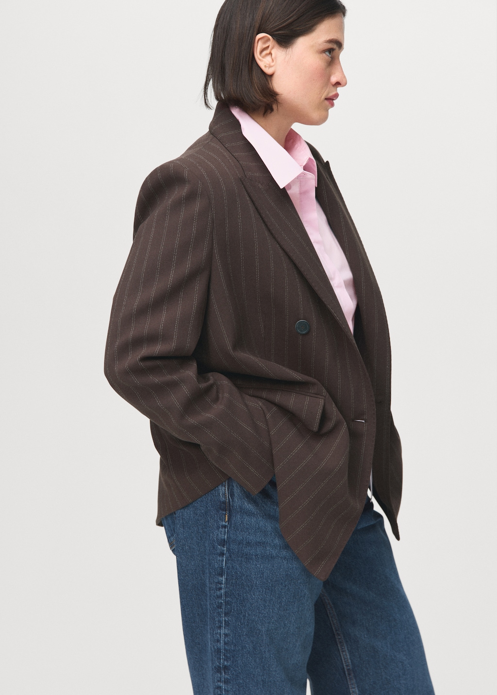 Mango Double-breasted pinstripe suit blazer