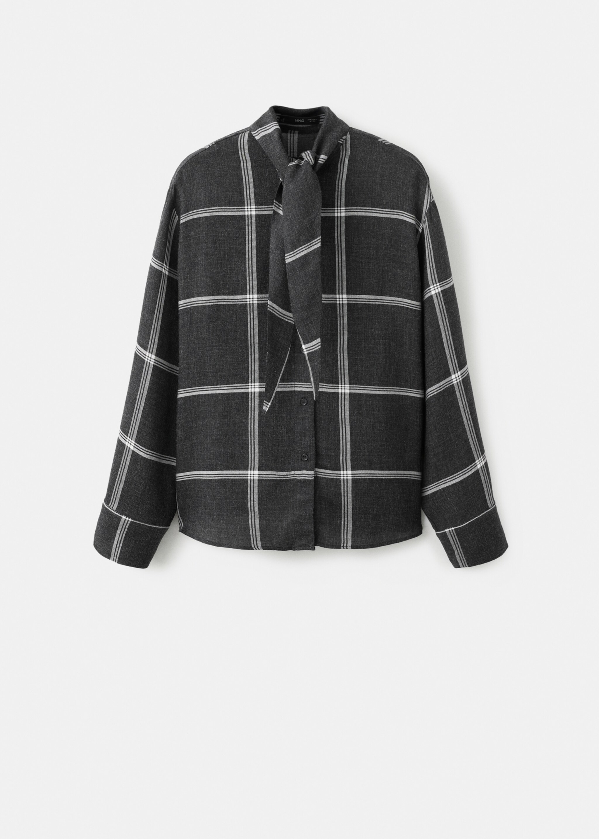 Blouse with check pattern and foulard collar - Article without model, Black. Ref: 27061340-00.