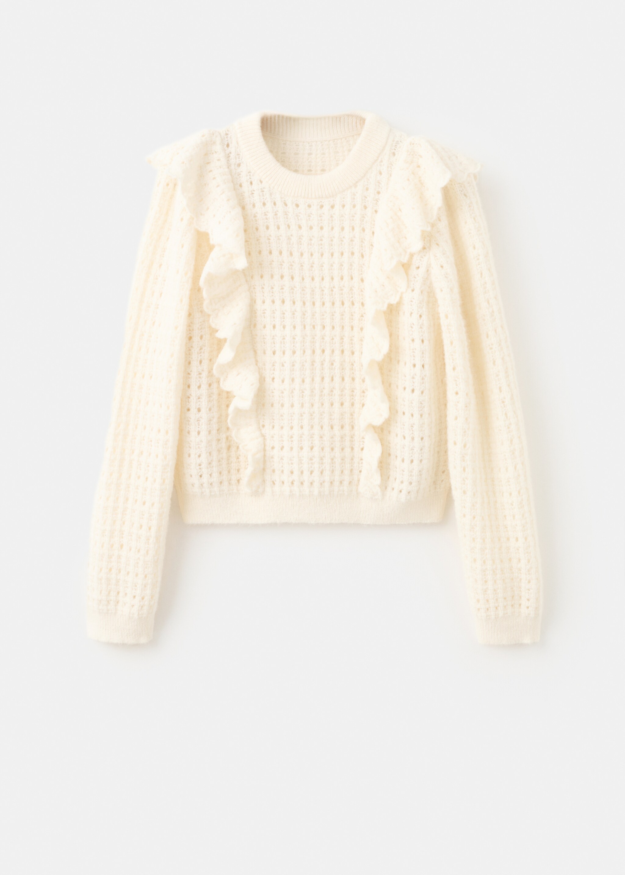 Openwork knitted sweater with ruffles - Article without model, Ecru. Ref: 27061344-00.