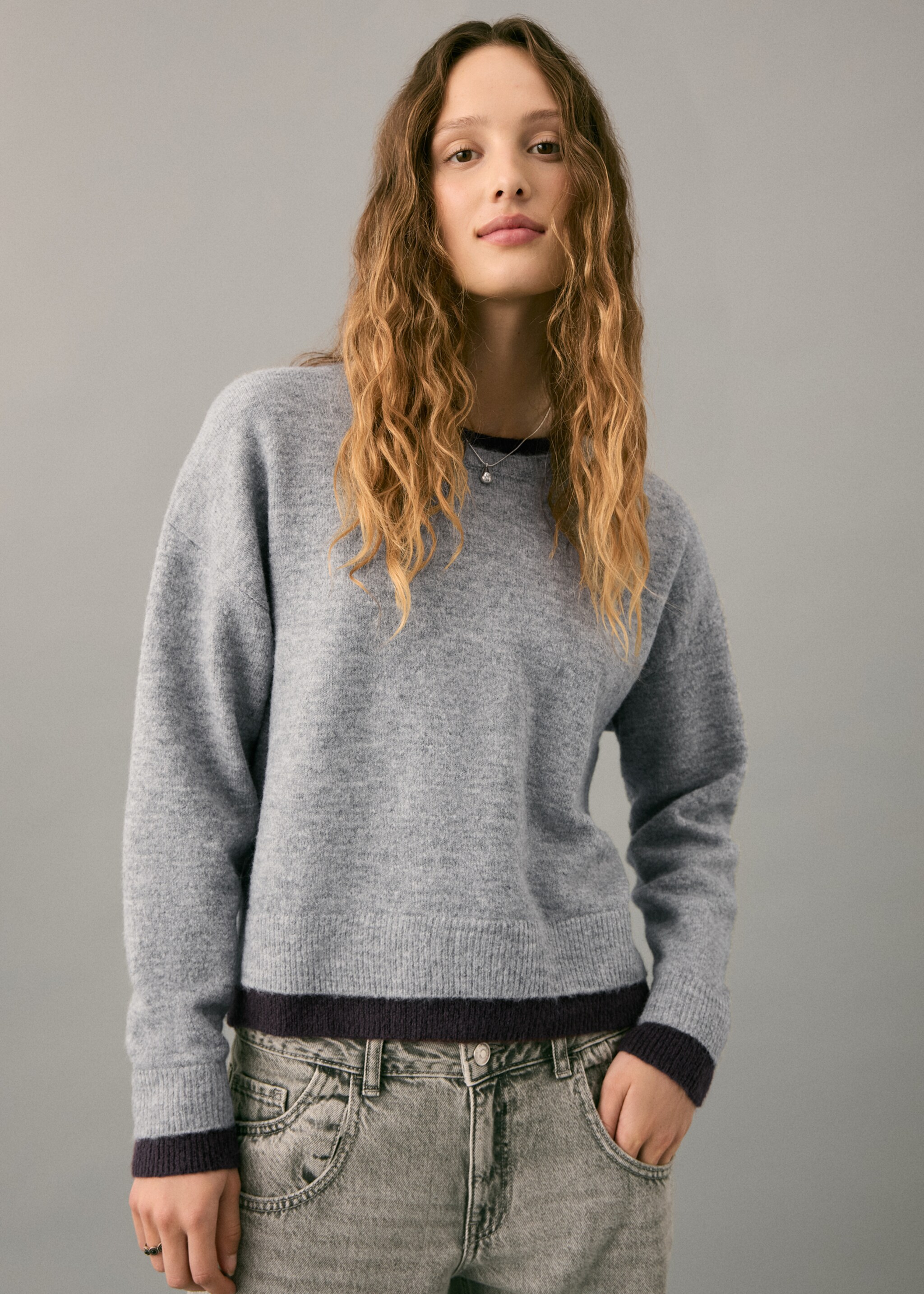 Bicolour knit sweater - Medium plane, Purple. Ref: 27061512-00.