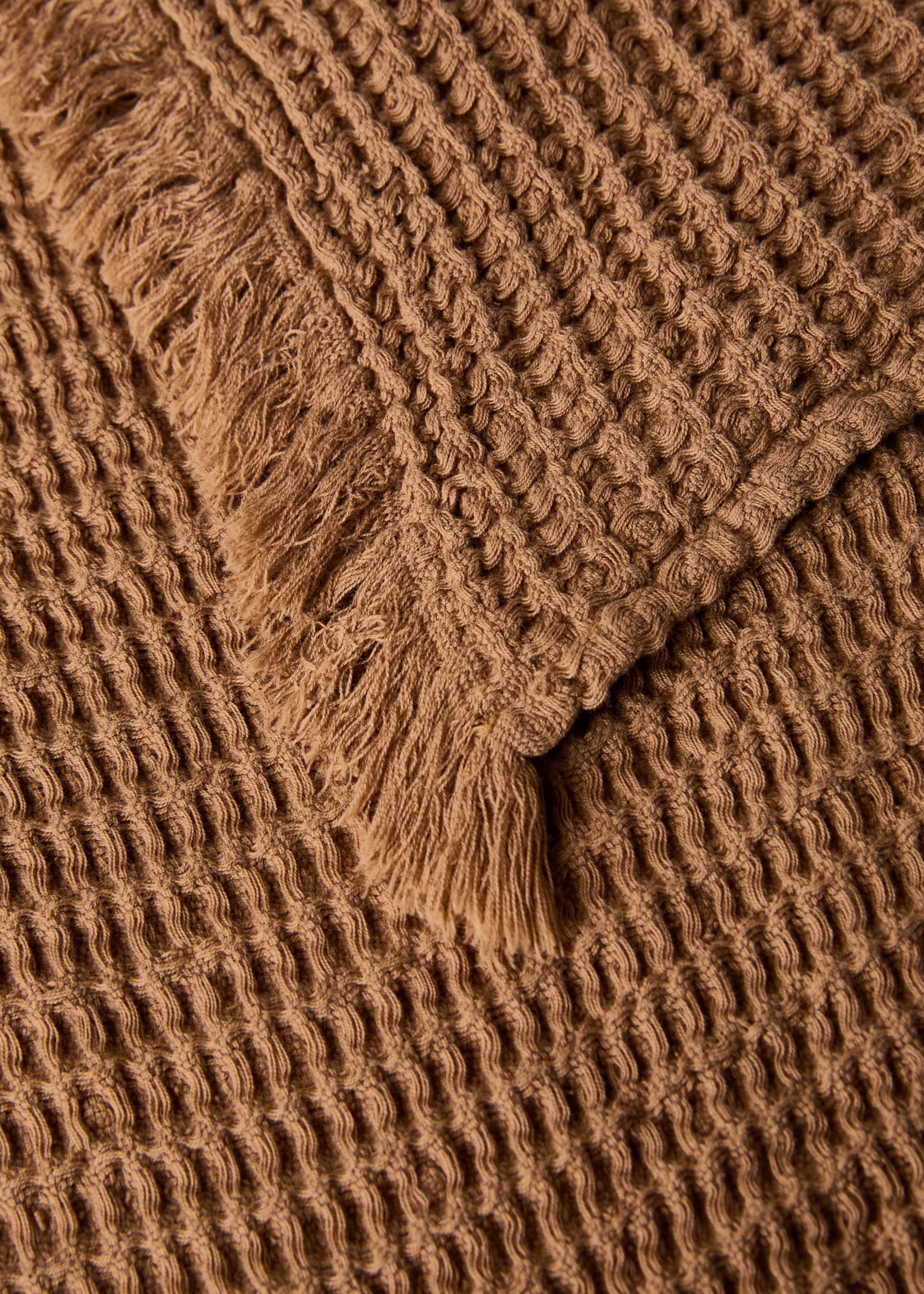 Manta waffle algodón acabado flecos - Detalle del artículo 1, Curry. Ref: 27061517-00.