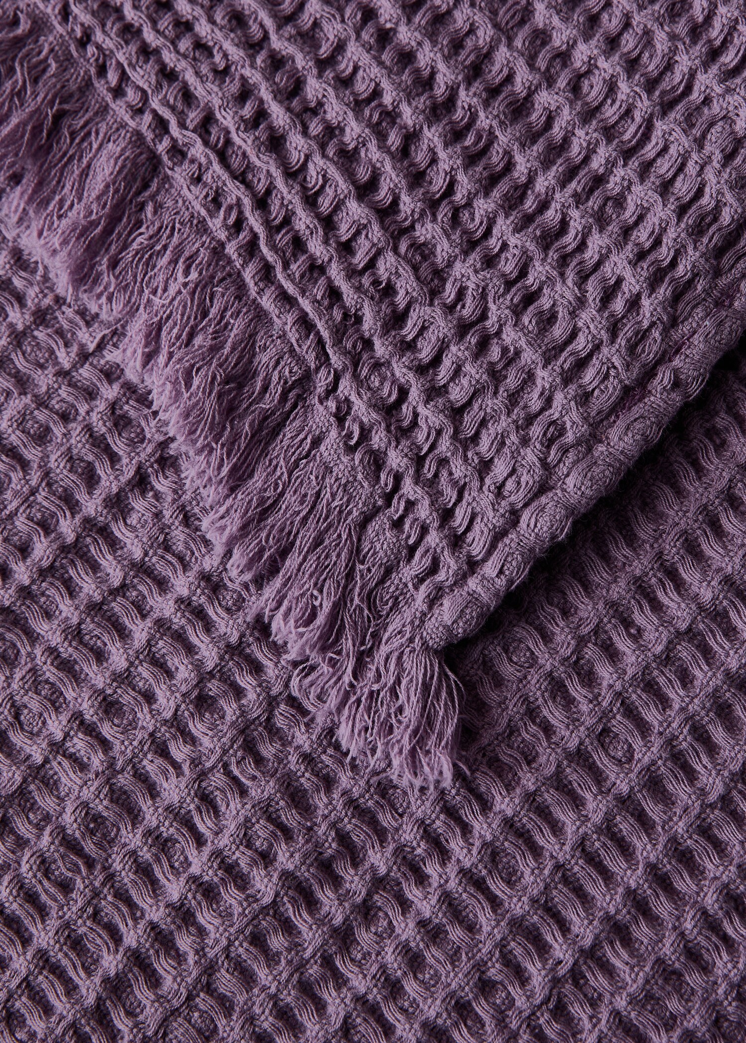 Cotton waffle blanket with fringed finish - Details of the article 1