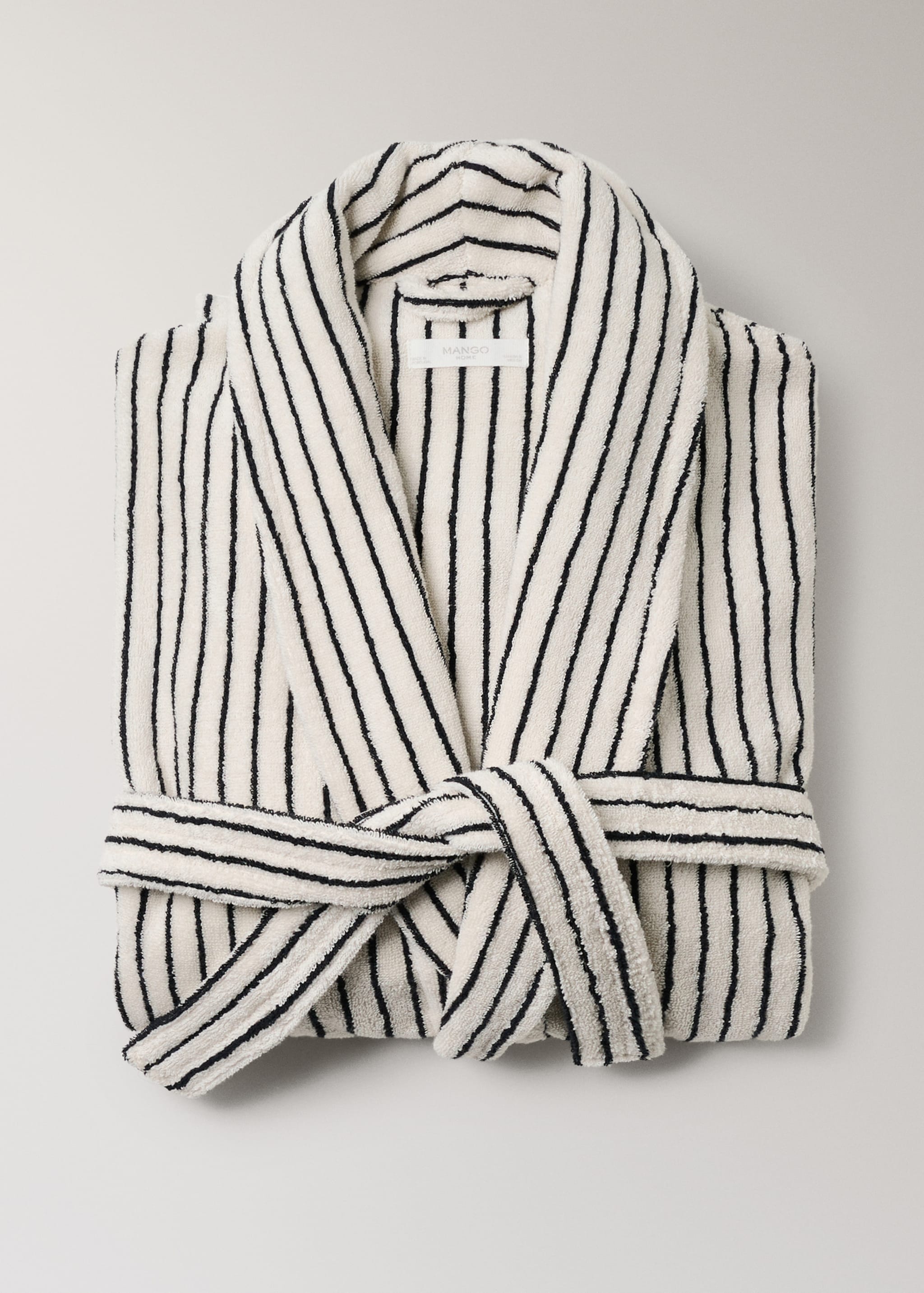 Two-tone striped bathrobe - Details of the article 3, Off White. Ref: 27061527-00.