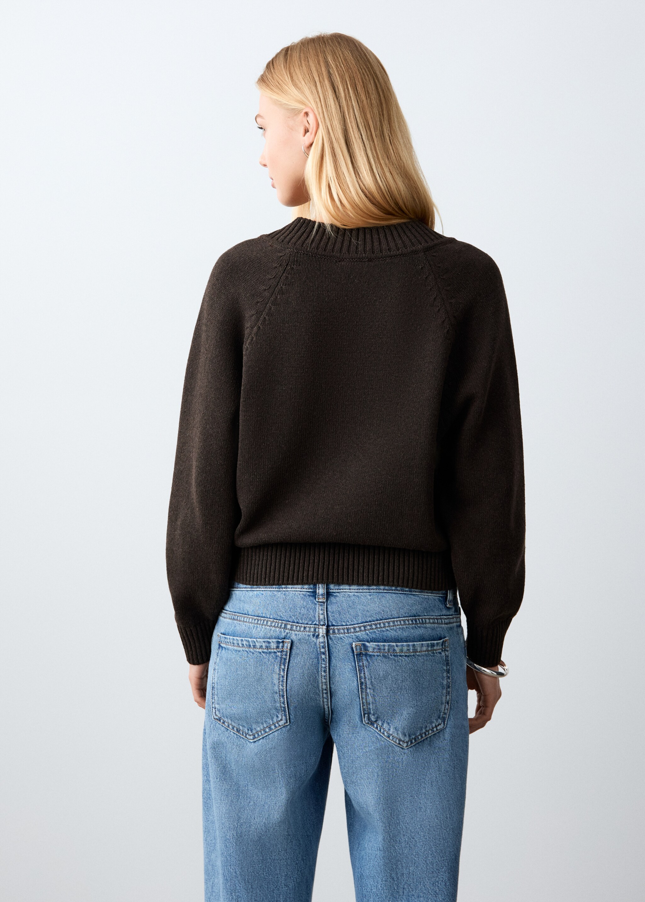 V-neck knit sweater - Reverse of the article, Brown. Ref: 27061536-00.