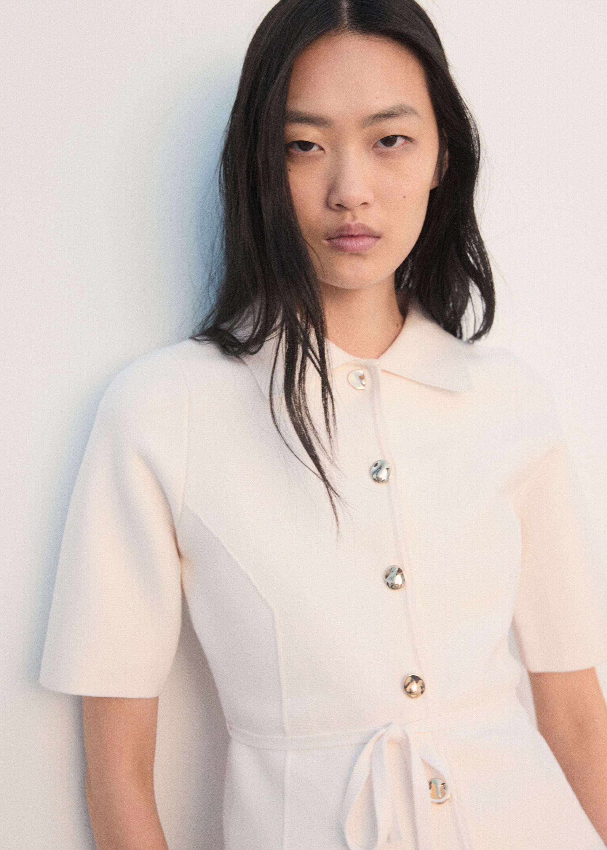 Knitted jacket with polo collar - Medium plane, Off White. Ref: 27062540-00.