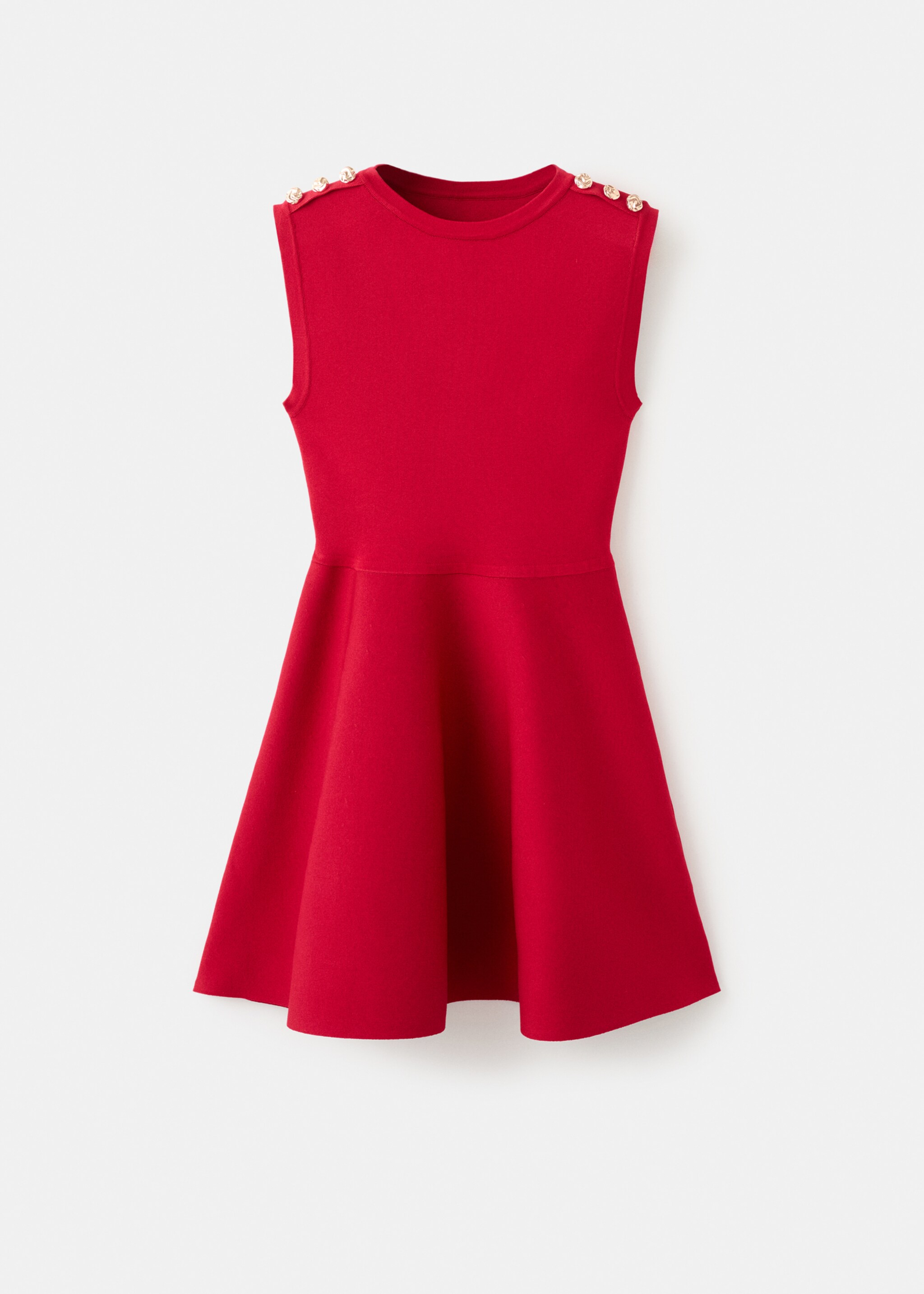 Peplum knit dress with buttons - Article without model, Red. Ref: 27062541-00.