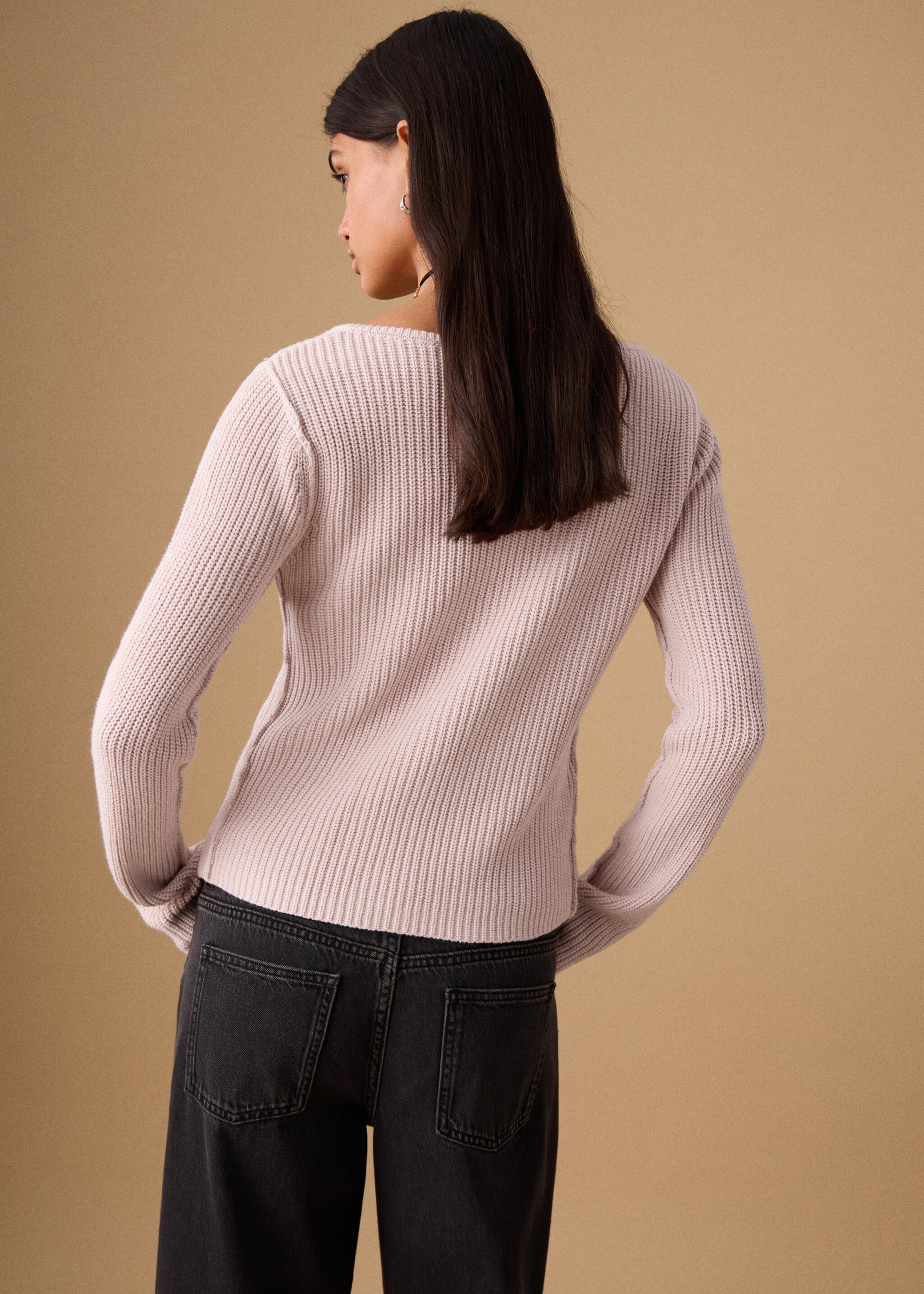 Knitted button cardigan - Reverse of the article, Light Pink. Ref: 27062542-00.