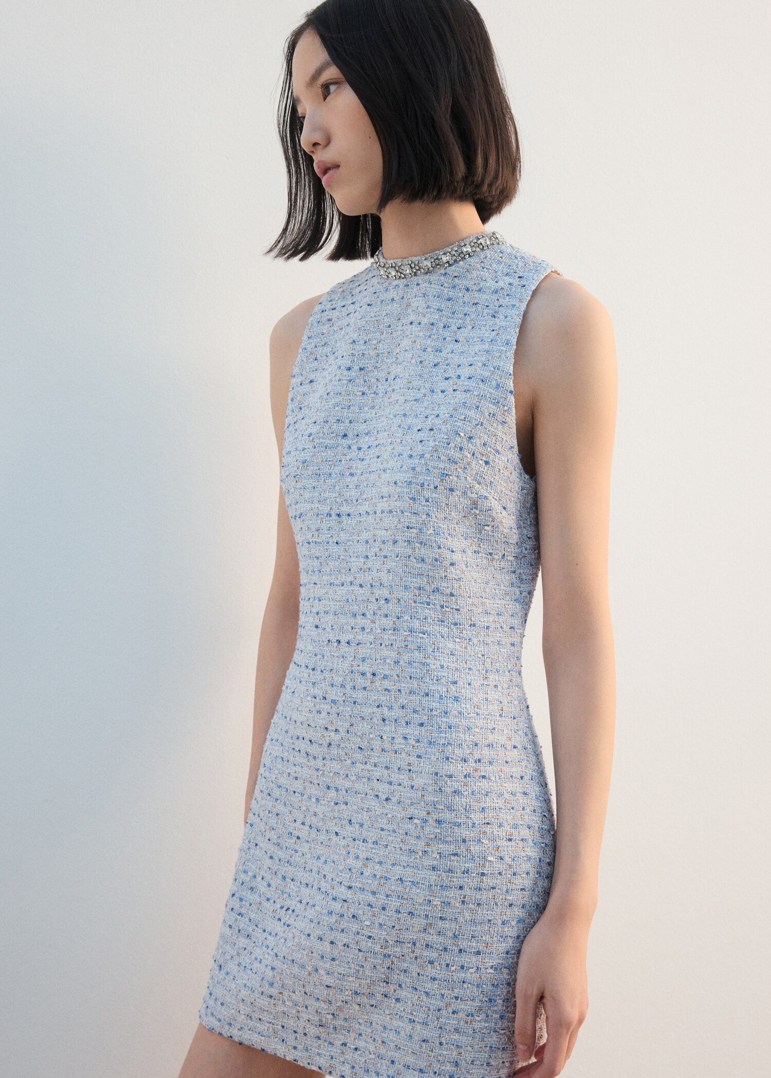 Tweed dress with bejewelled collar - Medium plane