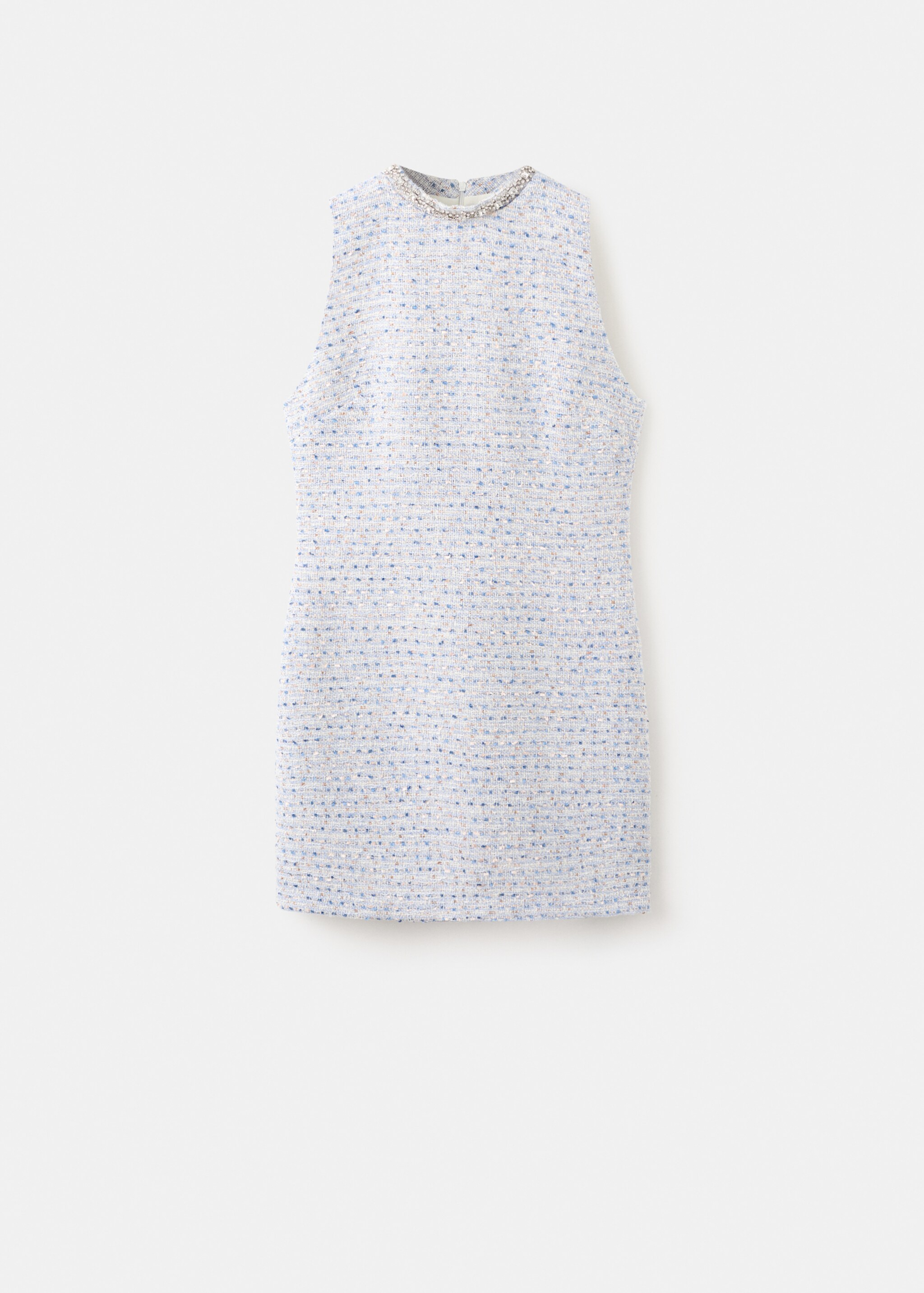 Tweed dress with bejewelled collar - Article without model, Sky Blue. Ref: 27062546-00.