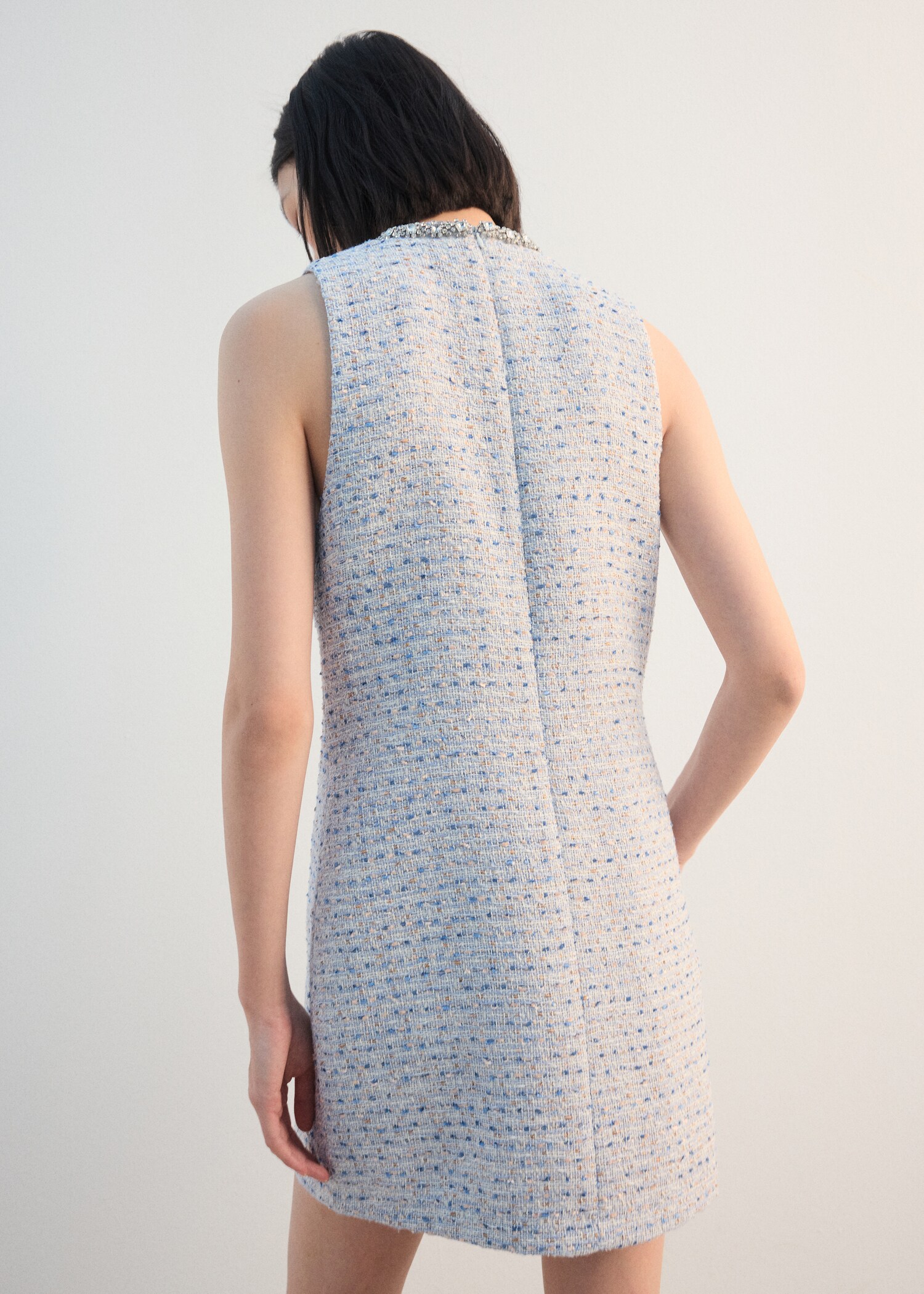 Tweed dress with bejewelled collar - Reverse of the article