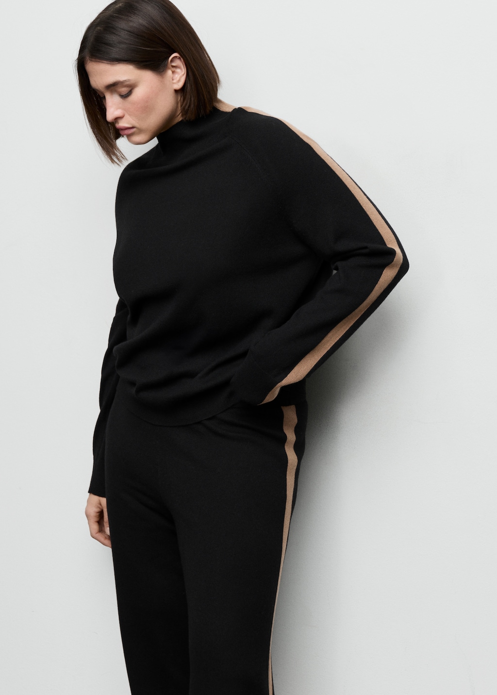 Mango Sweater with contrasting stripes and perkins collar thumbnail