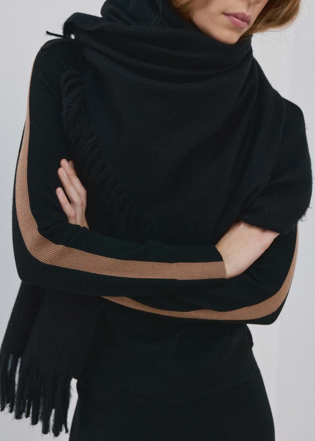 Mango Sweater with contrasting stripes and perkins collar thumbnail