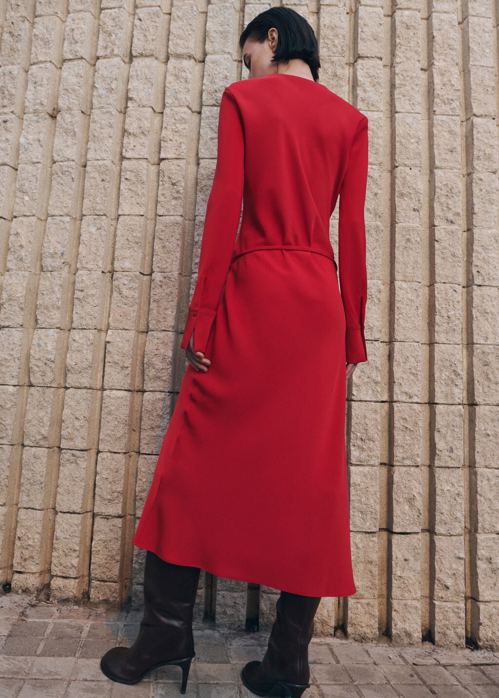 Belted V-neck dress - image 3