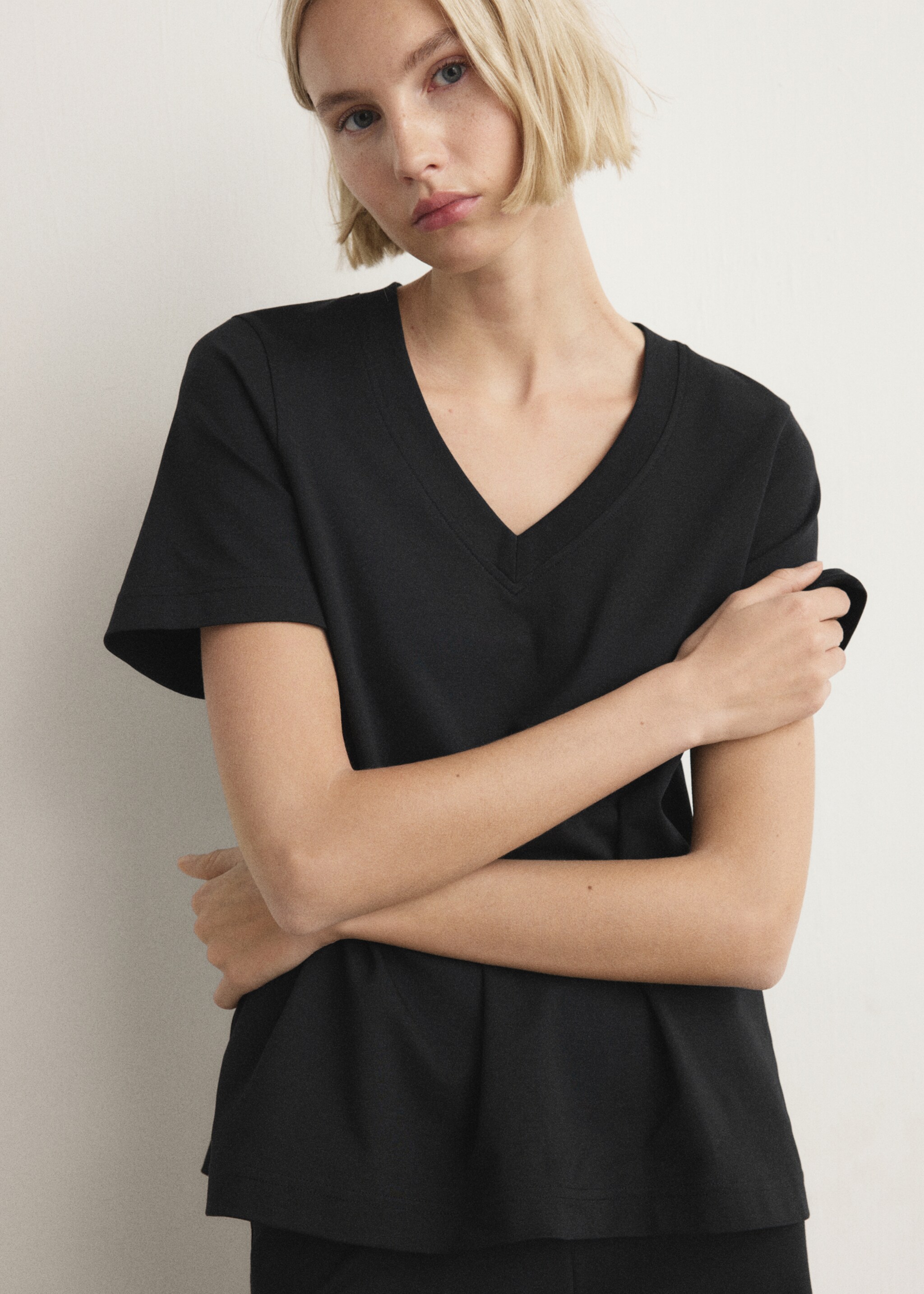 Cotton short-sleeved pyjama t-shirt - Medium plane, Black. Ref: 27063317-00.