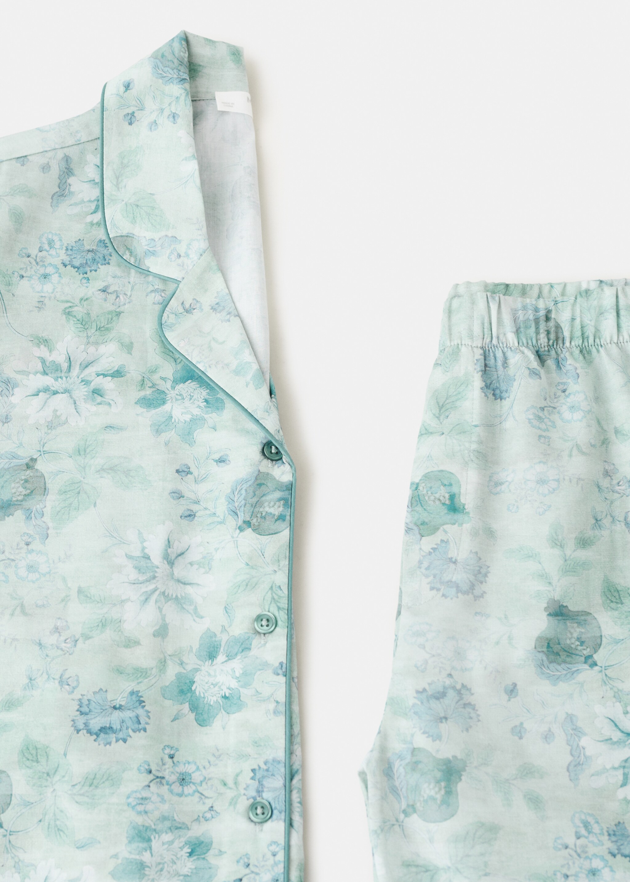 Printed piping pyjama top - Details of the article 0, Mint Green. Ref: 27063321-00.