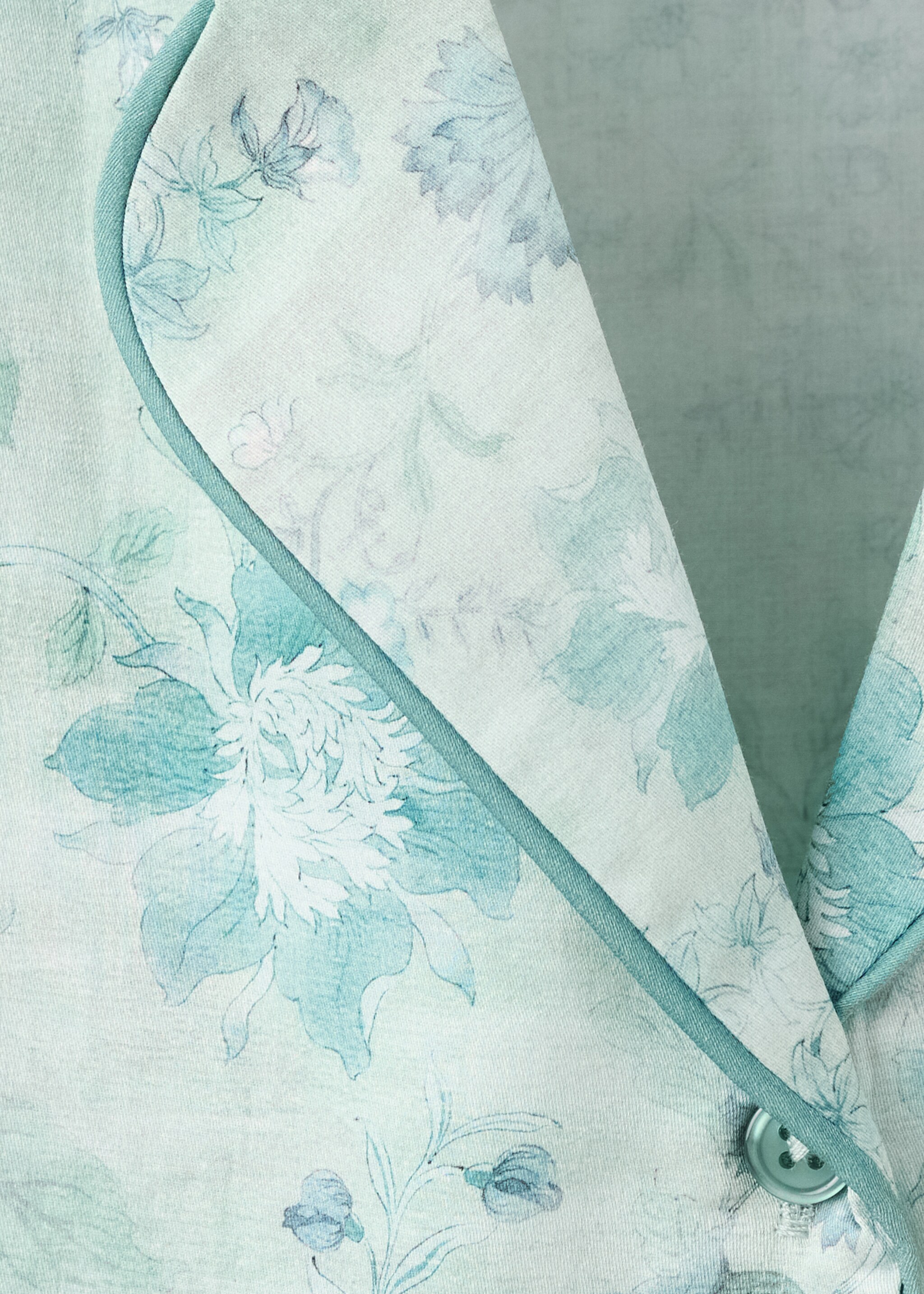 Printed piping pyjama top - Details of the article 8, Mint Green. Ref: 27063321-00.