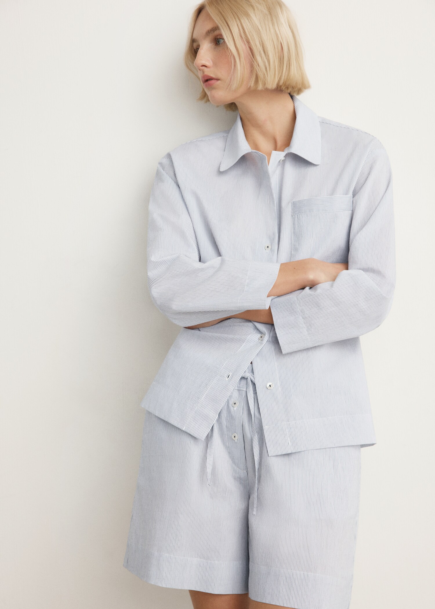 Striped cotton pyjama shorts - Λεπτομέρεια του προϊόντος 1