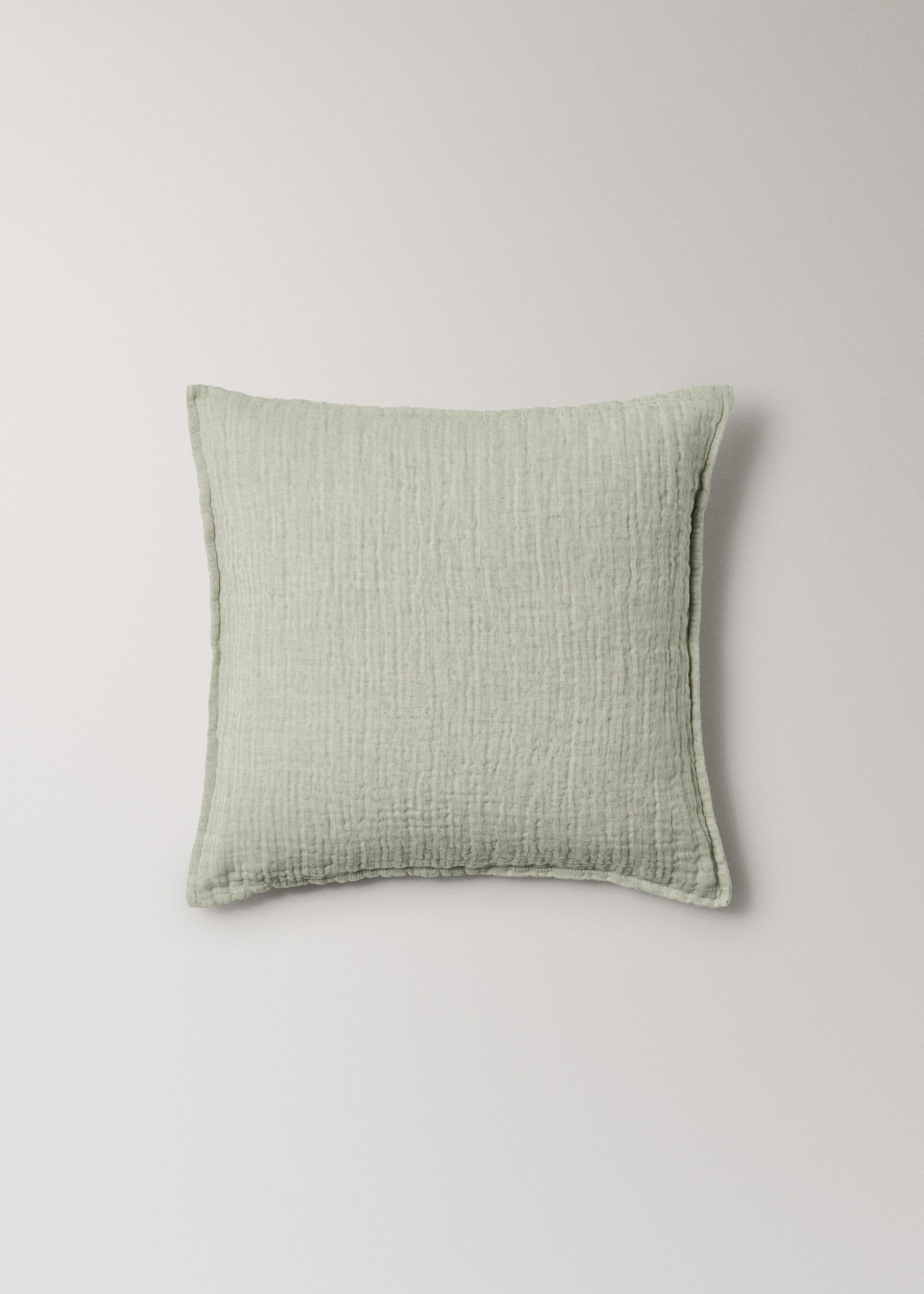 Linen cotton bed cushion cover with yarn-dyed threads 50x50 cm - Article without model, Pastel Green. Ref: 27063334-00.