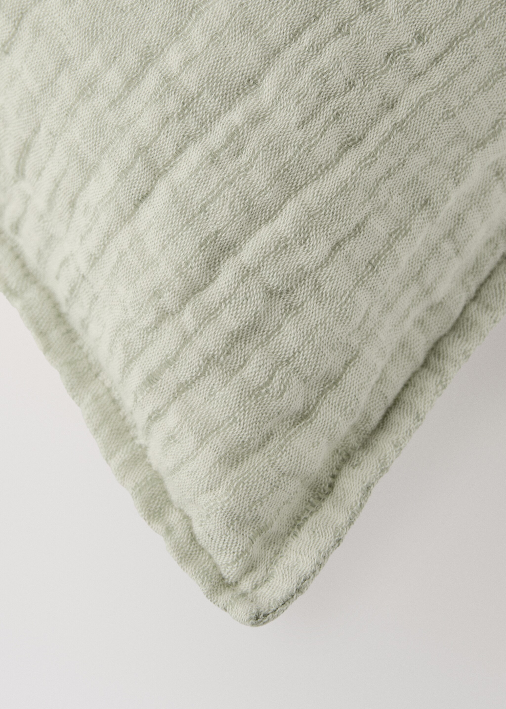 Linen cotton bed cushion cover with yarn-dyed threads 50x50 cm - Details of the article 1, Pastel Green. Ref: 27063334-00.