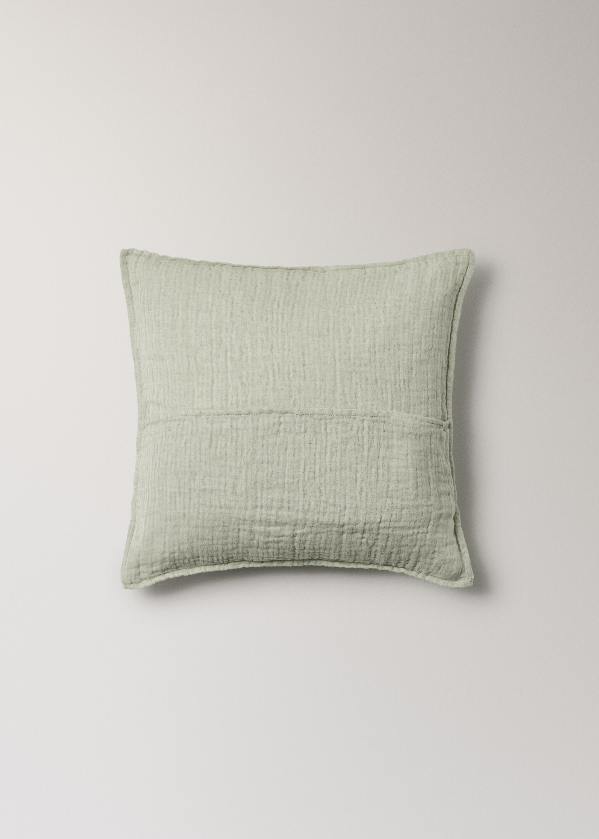 Linen cotton bed cushion cover with yarn-dyed threads 50x50 cm - Details of the article 4, Pastel Green. Ref: 27063334-00.