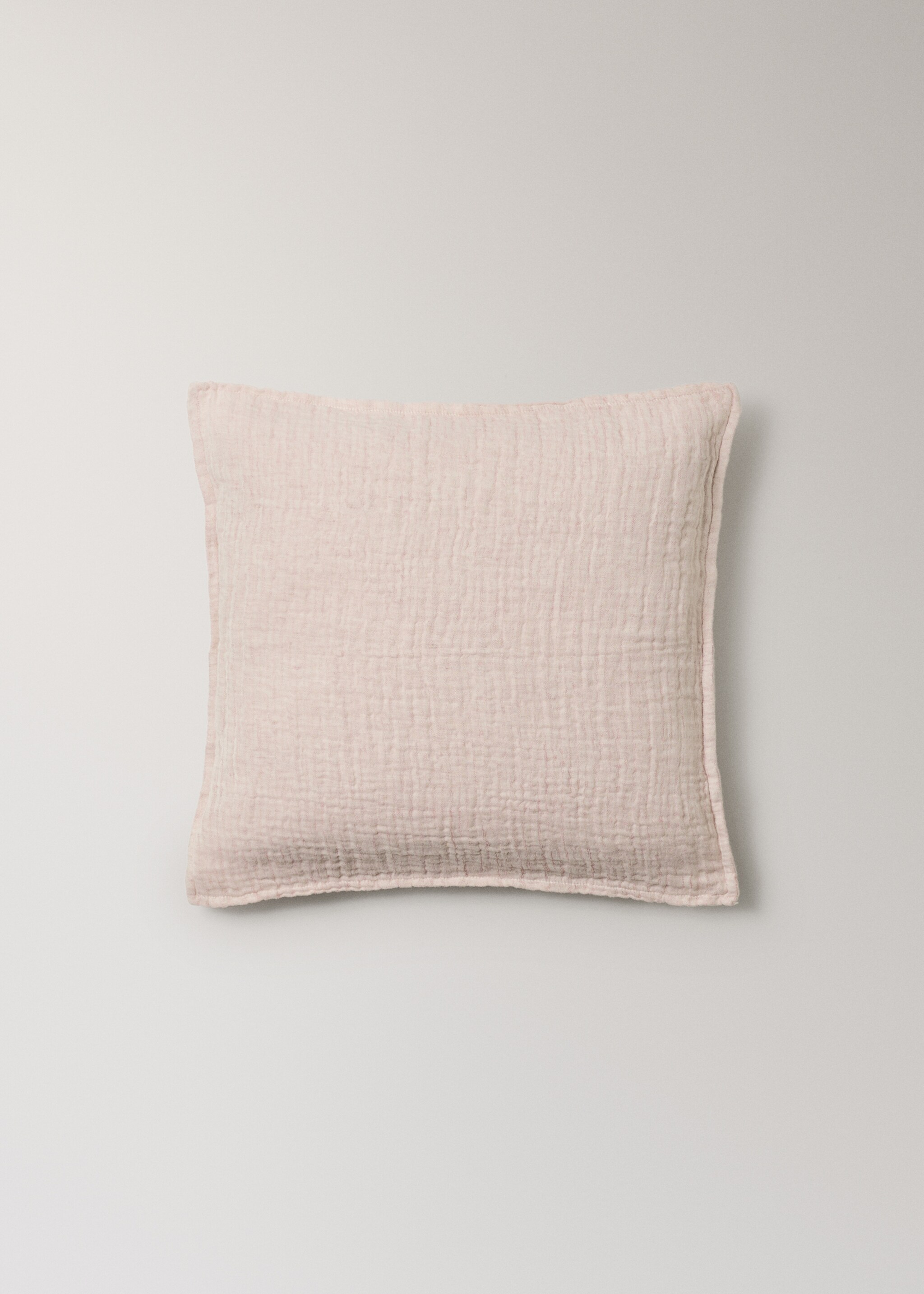 Linen cotton bed cushion cover with yarn-dyed threads 50x50 cm - Article without model, Pastel Pink. Ref: 27063334-00.
