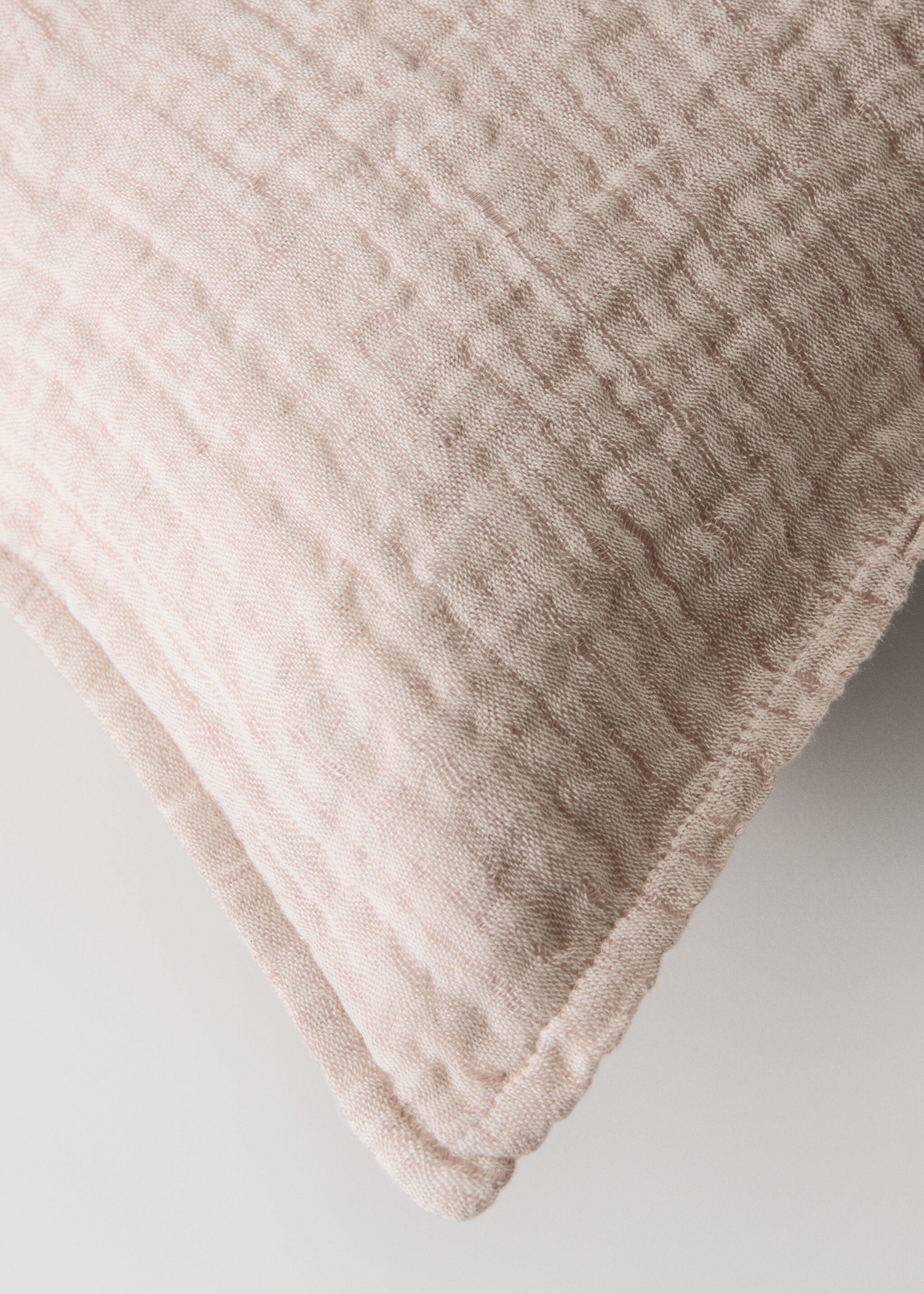 Linen cotton bed cushion cover with yarn-dyed threads 50x50 cm - Details of the article 1, Pastel Pink. Ref: 27063334-00.