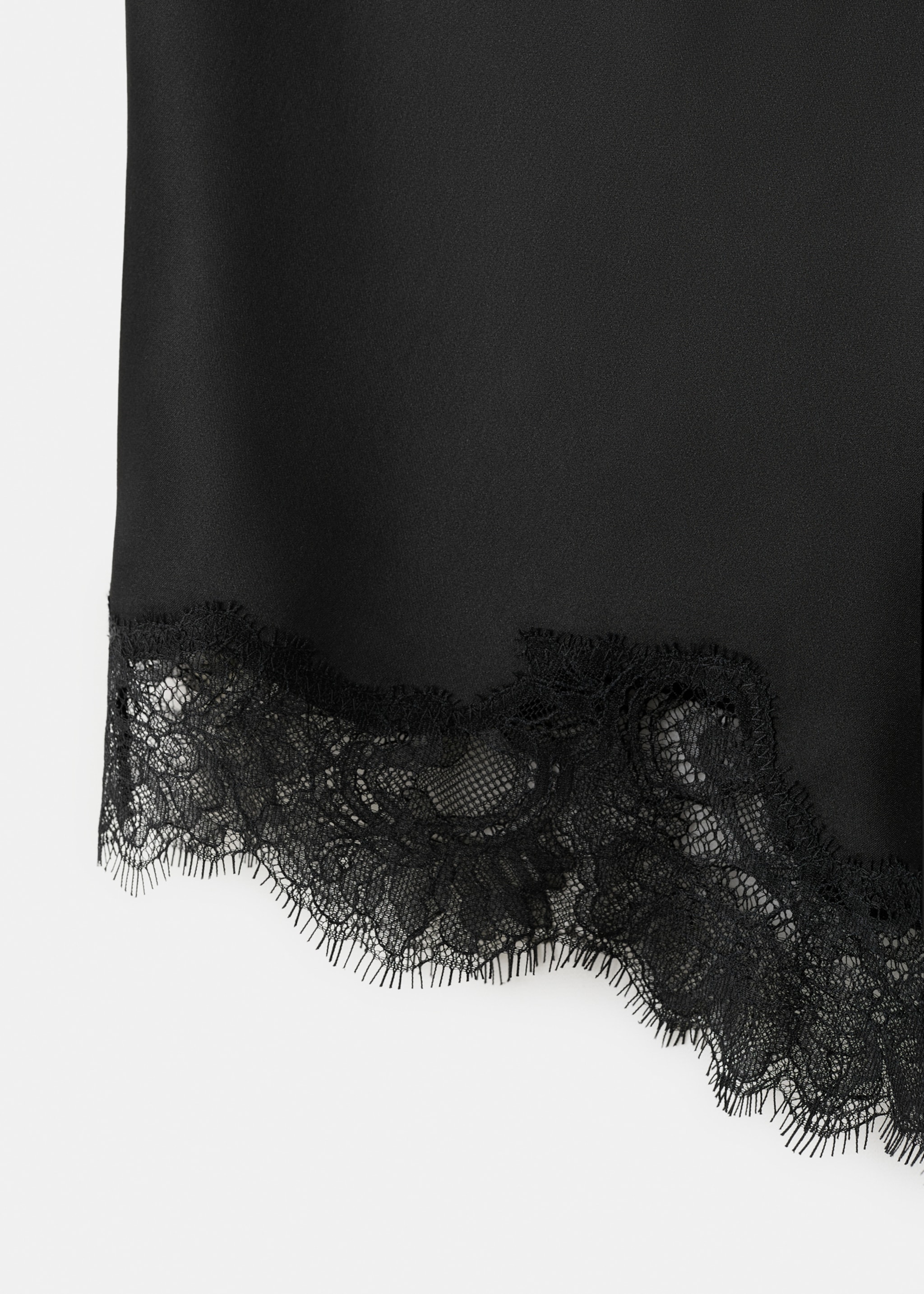 Satin asymmetric short skirt with lace - Details of the article 0, Black. Ref: 27063341-00.