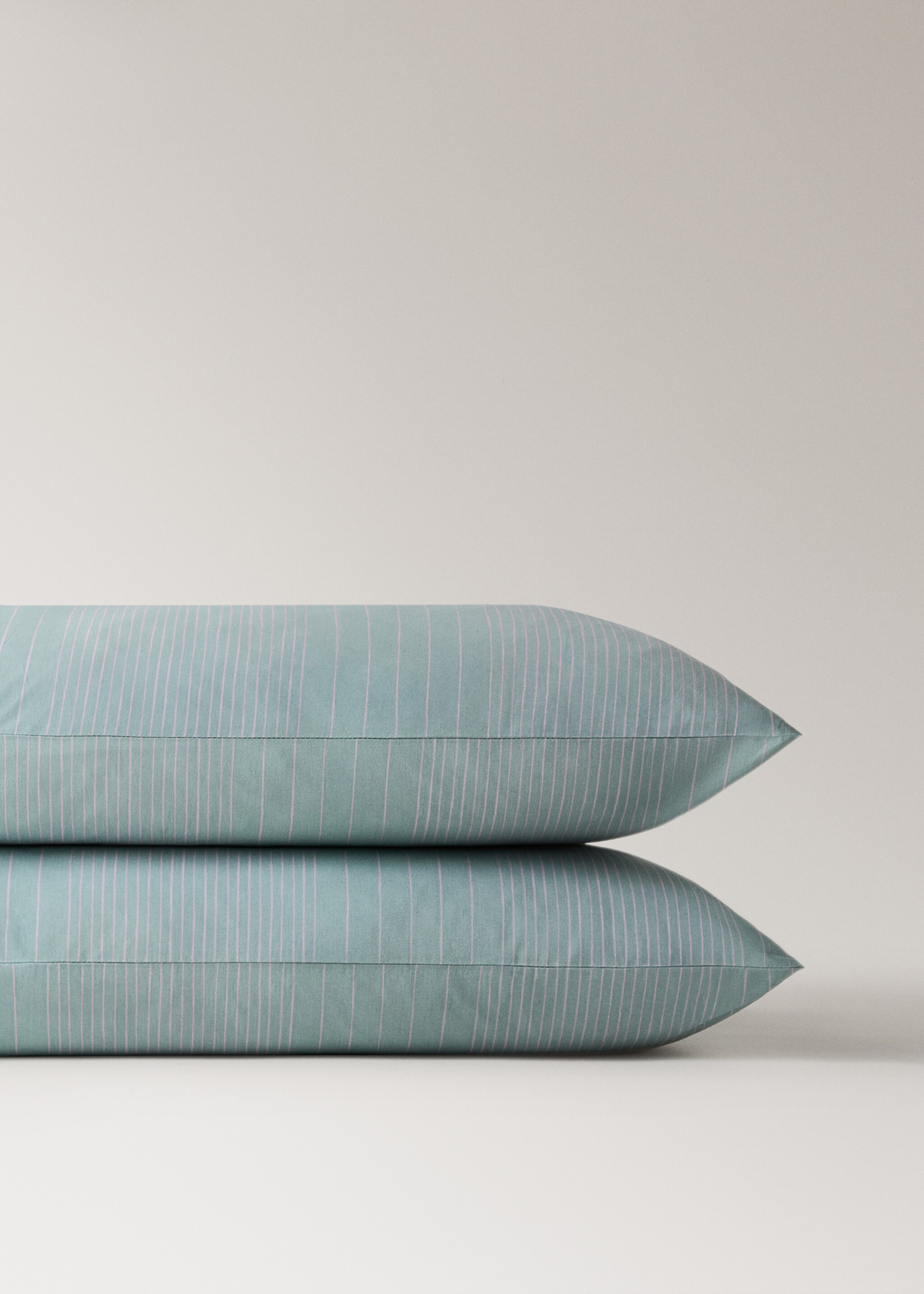 Dos fundas almohadas algodón percal rayas acuarela 50x75 cm - Detalle del artículo 3, Verde agua. Ref: 27063730-00.
