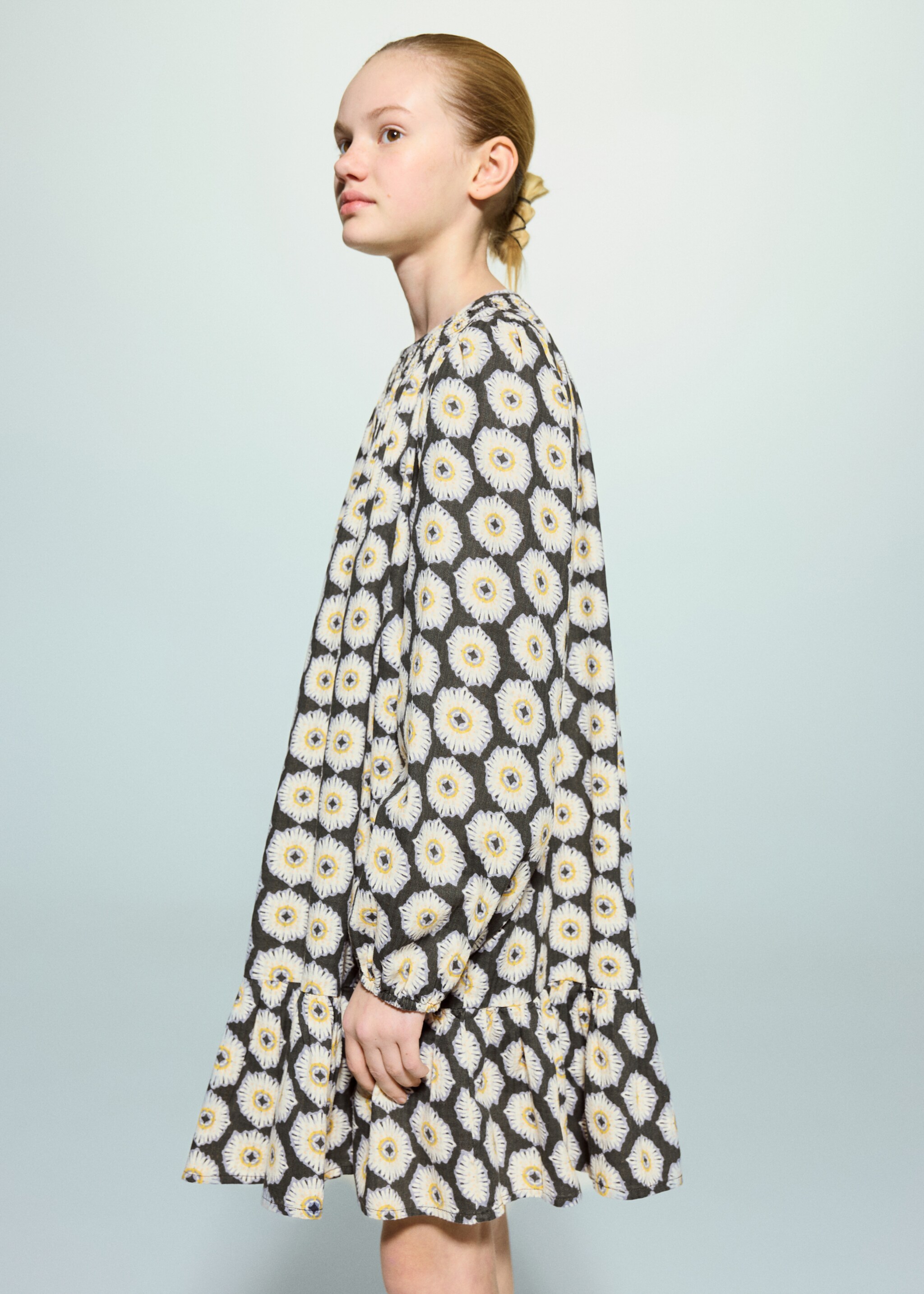 Floral-print flared dress - Medium plane, Charcoal. Ref: 27063731-00.