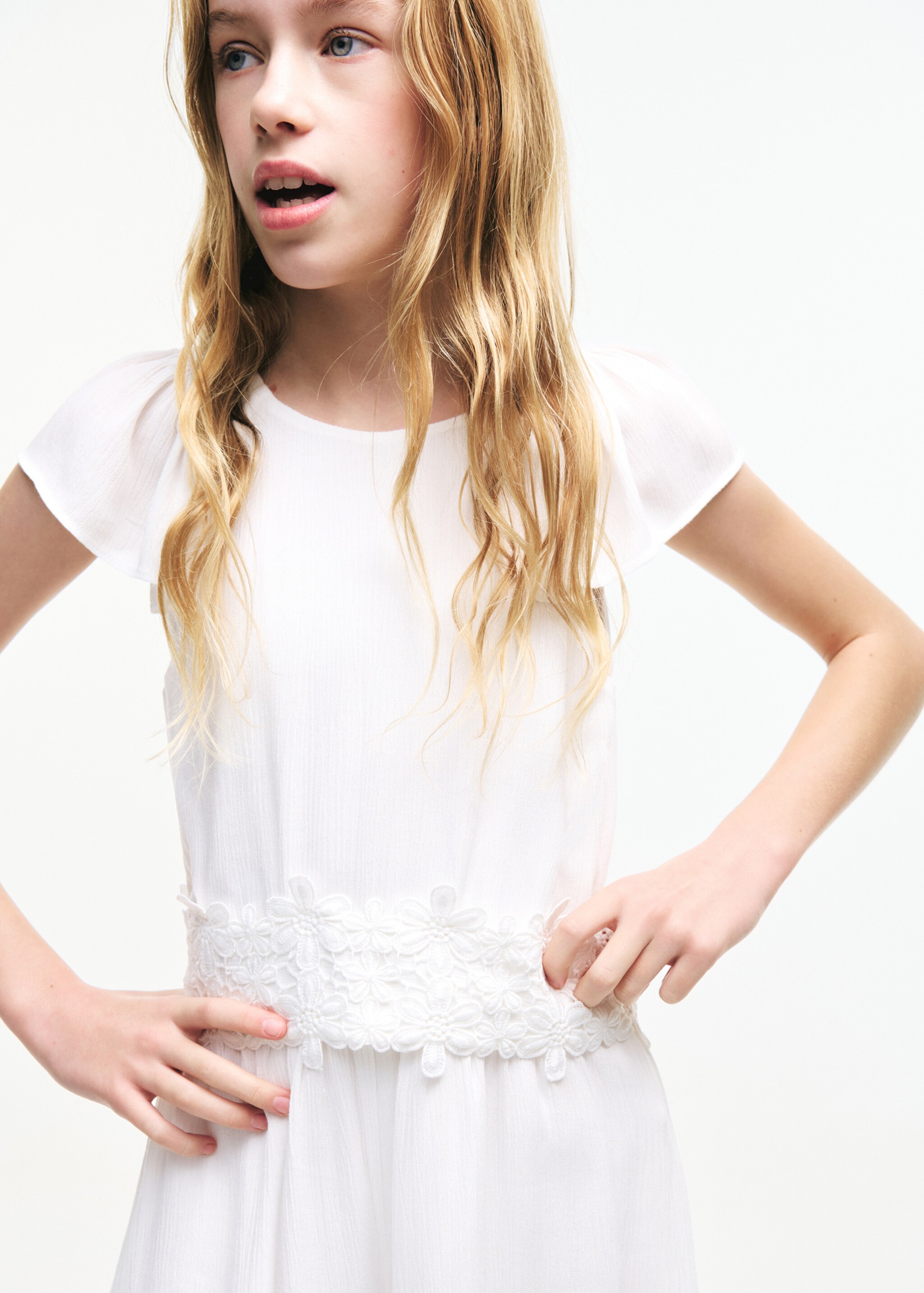 Long embroidered jumpsuit - Details of the article 5, White. Ref: 27063734-00.