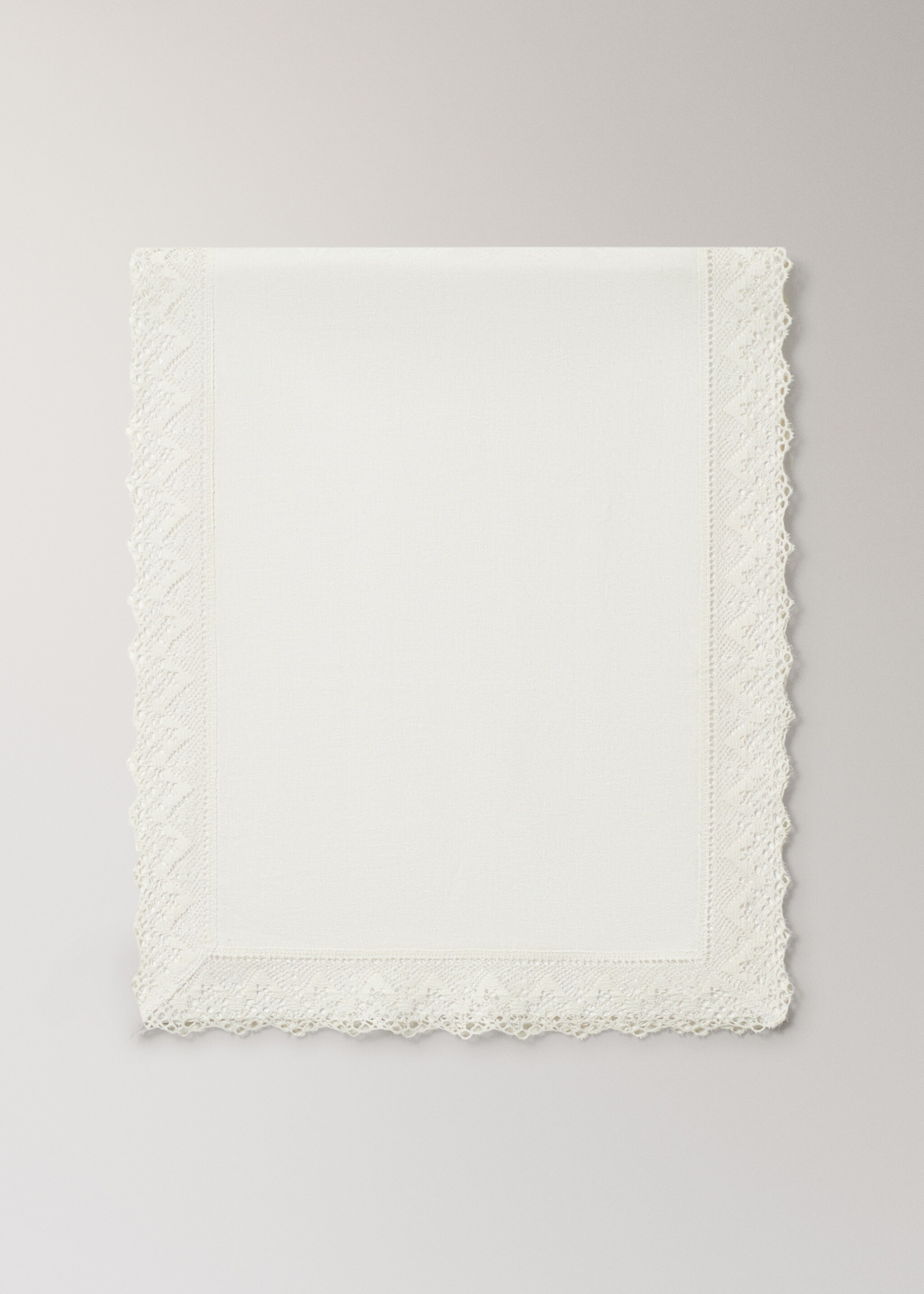 Jacquard linen lace floral table runner - Article without model, Off White. Ref: 27063742-00.