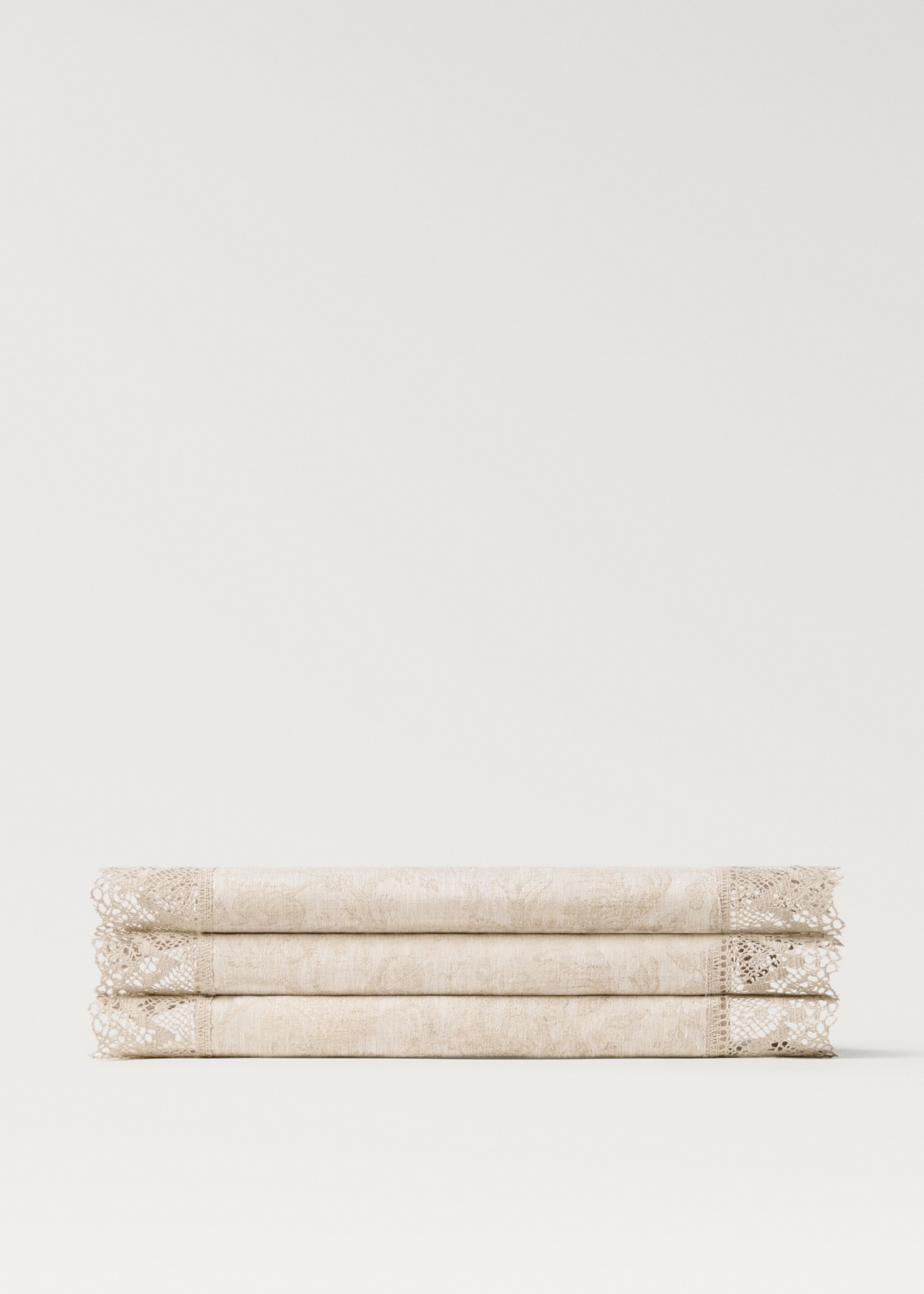 Jacquard linen lace floral table runner - Article without model, Sand. Ref: 27063742-00.