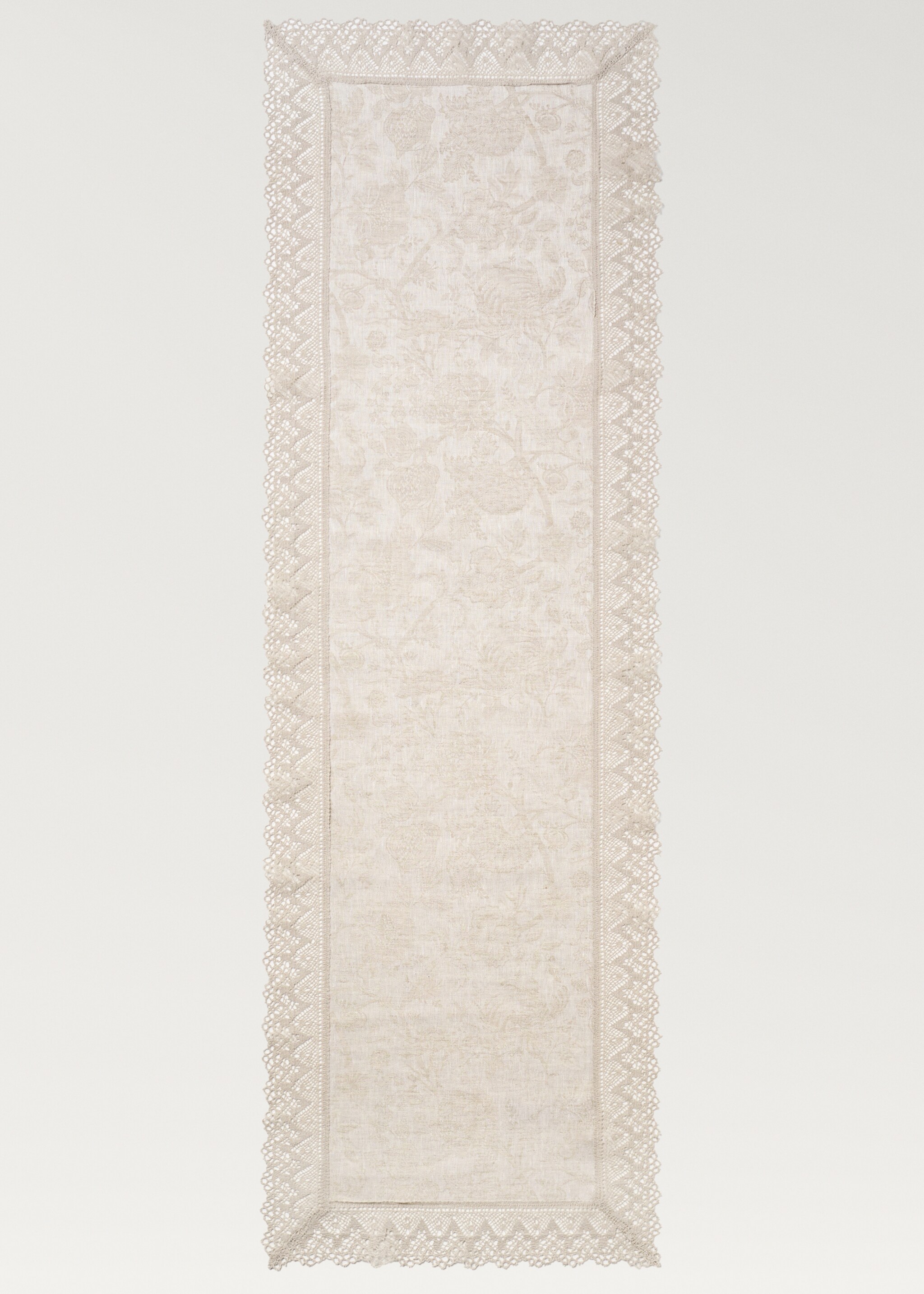 Jacquard linen lace floral table runner - Details of the article 2, Sand. Ref: 27063742-00.