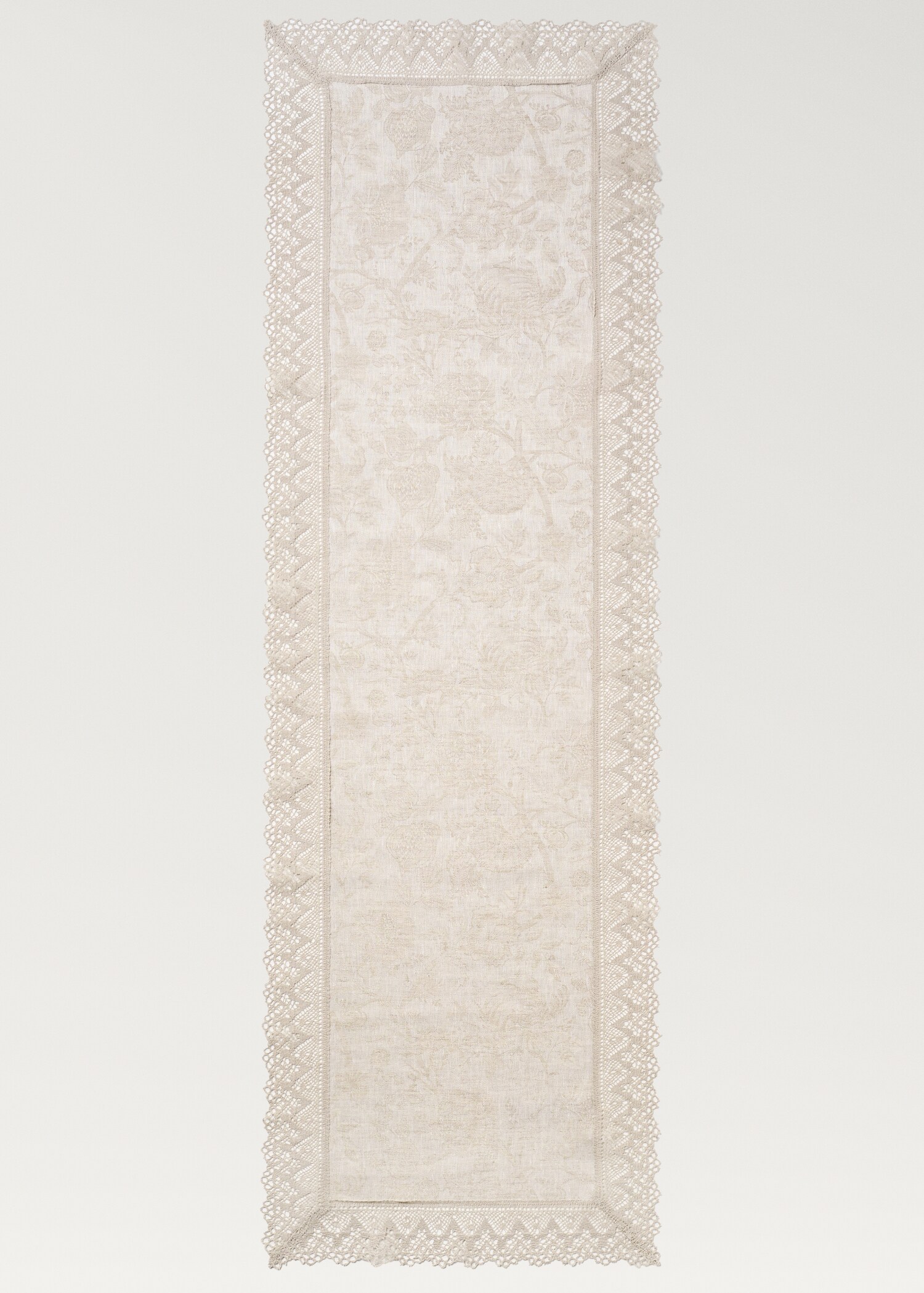 Bordslöpare i linne med blommig jaquard och spets - Detaljer om artikeln 2