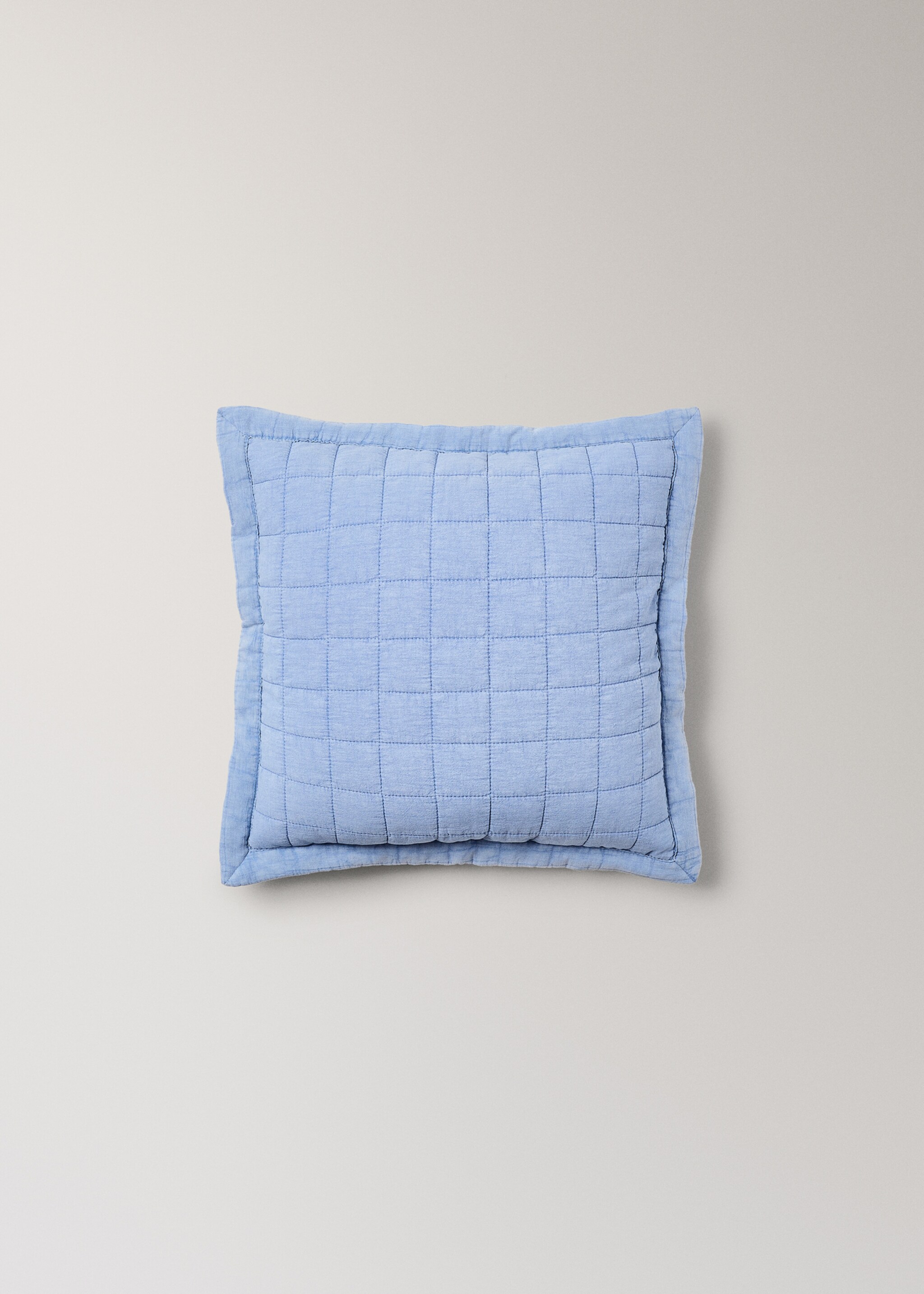 Children's cotton cushion cover with stitched check design - Article without model, Blue. Ref: 27064054-00.
