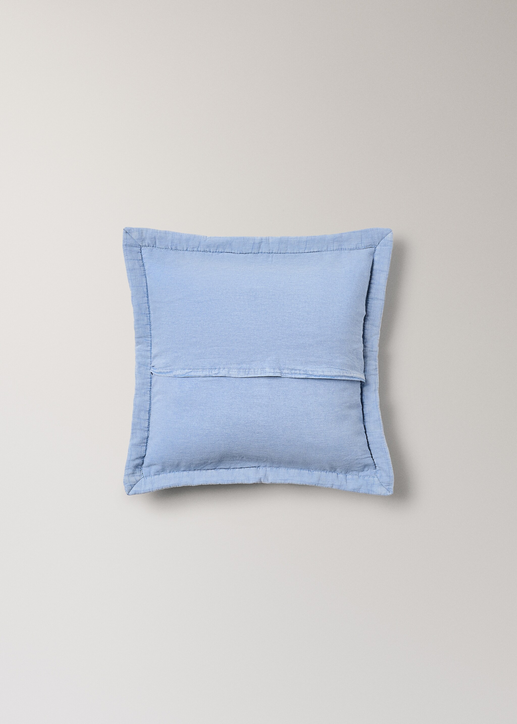 Children's cotton cushion cover with stitched check design - Details of the article 1, Blue. Ref: 27064054-00.