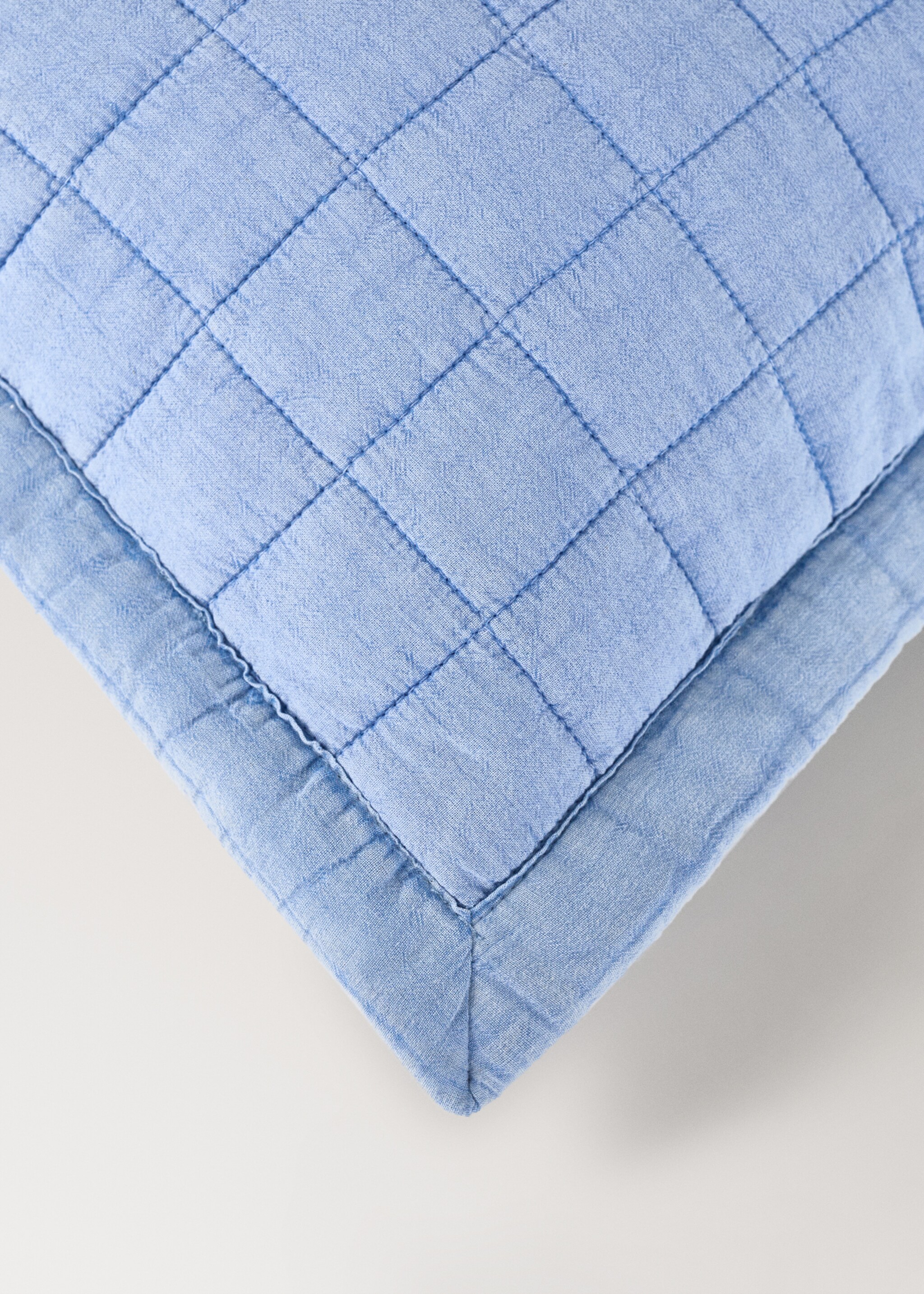 Children's cotton cushion cover with stitched check design - Details of the article 3, Blue. Ref: 27064054-00.