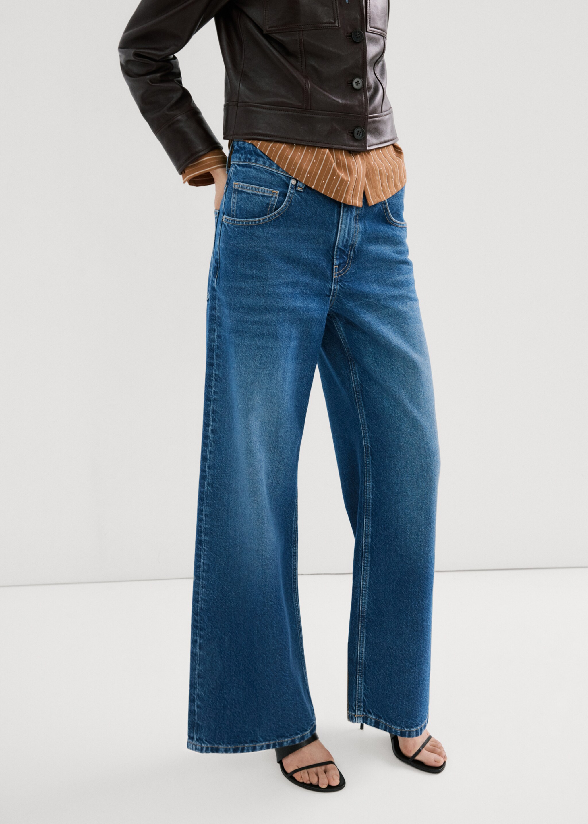 Jeans wide leg tiro bajo - Plano medio, Azul oscuro. Ref: 27064098-00.