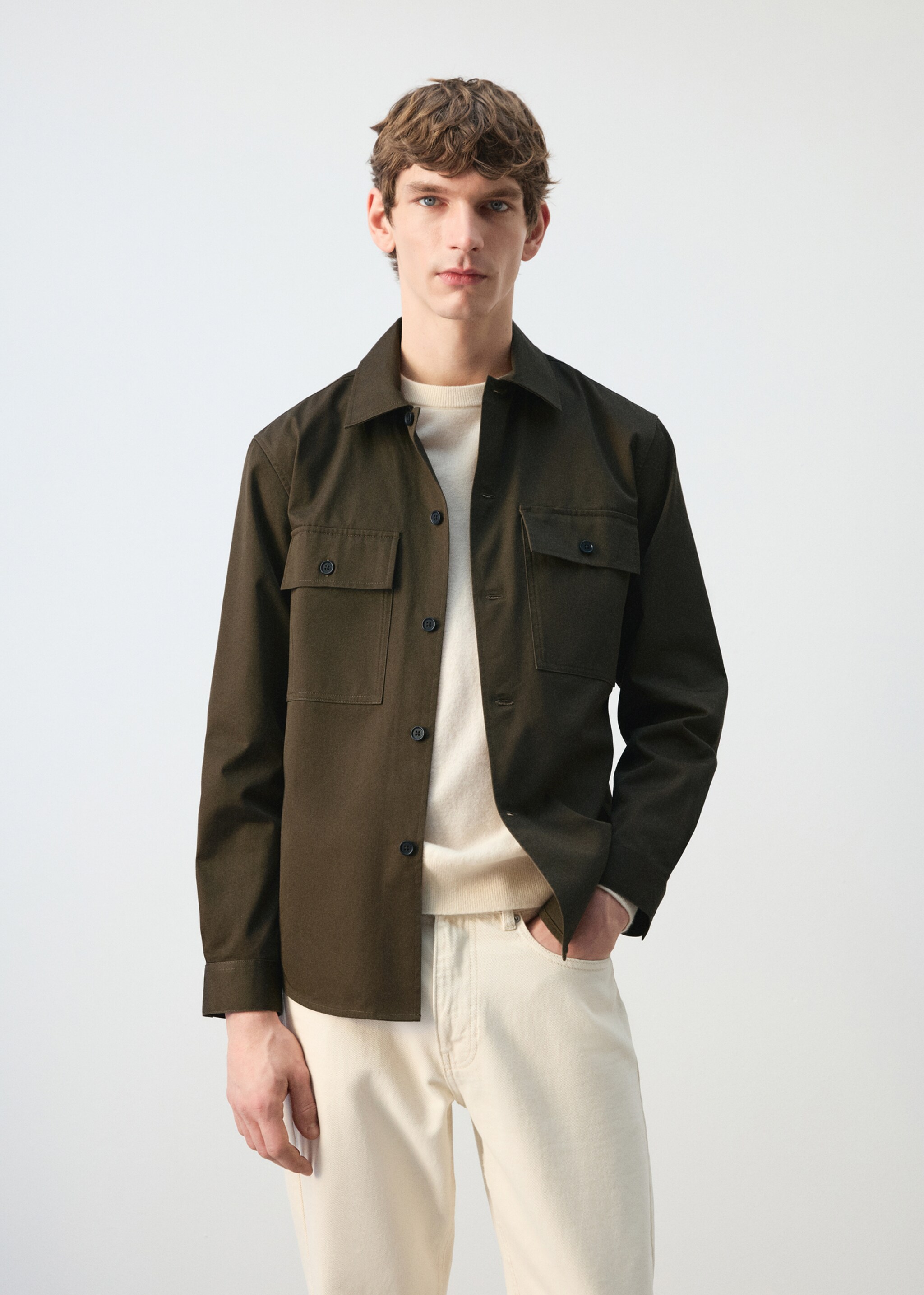 Surchemise 100 % coton poches - Plan moyen, Marron. Ref: 27064423-00.