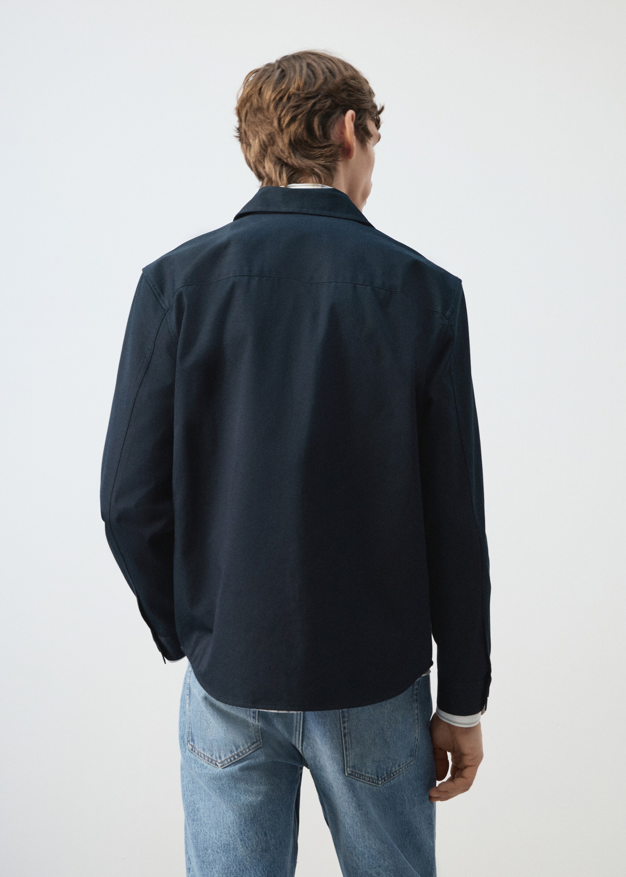 Surchemise 100 % coton poches - Verso de l’article, Bleu marine foncé. Ref: 27064423-00.