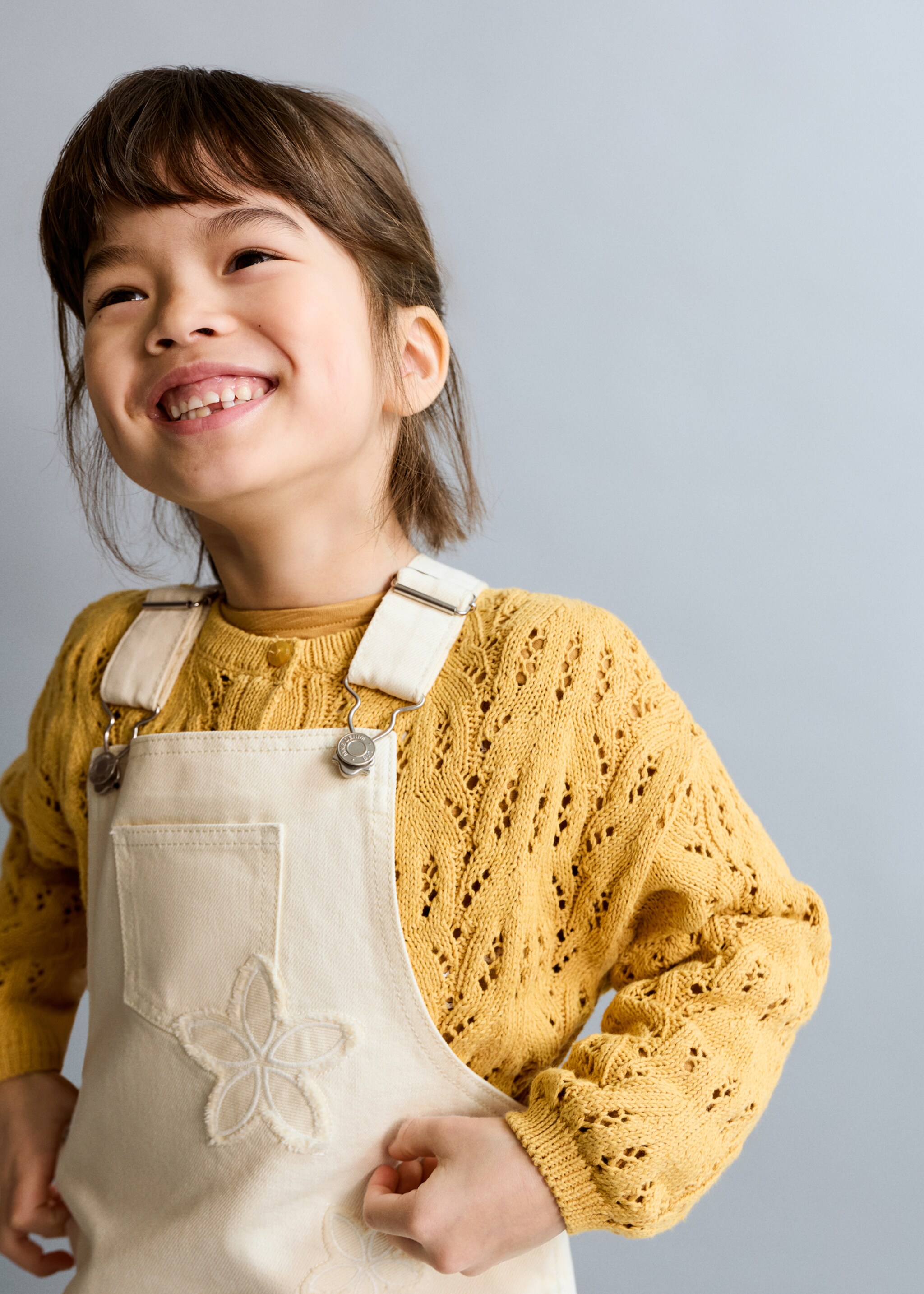 Embroidered floral pinafore dress - Medium plane, Ecru. Ref: 27064427-00.