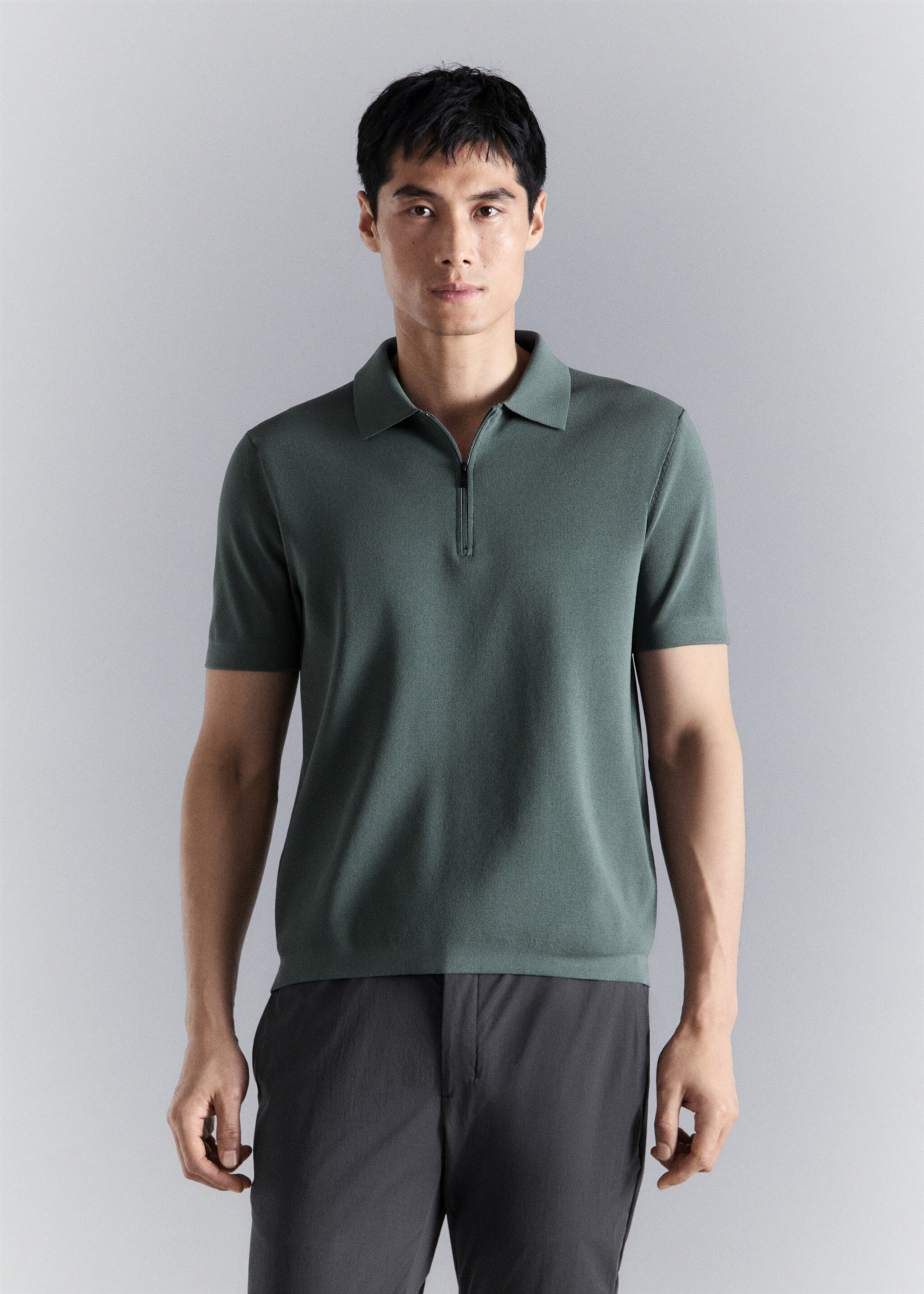Polo comfort stretch com fecho de correr - Plano médio, Verde-bosque. Ref: 27064428-00.