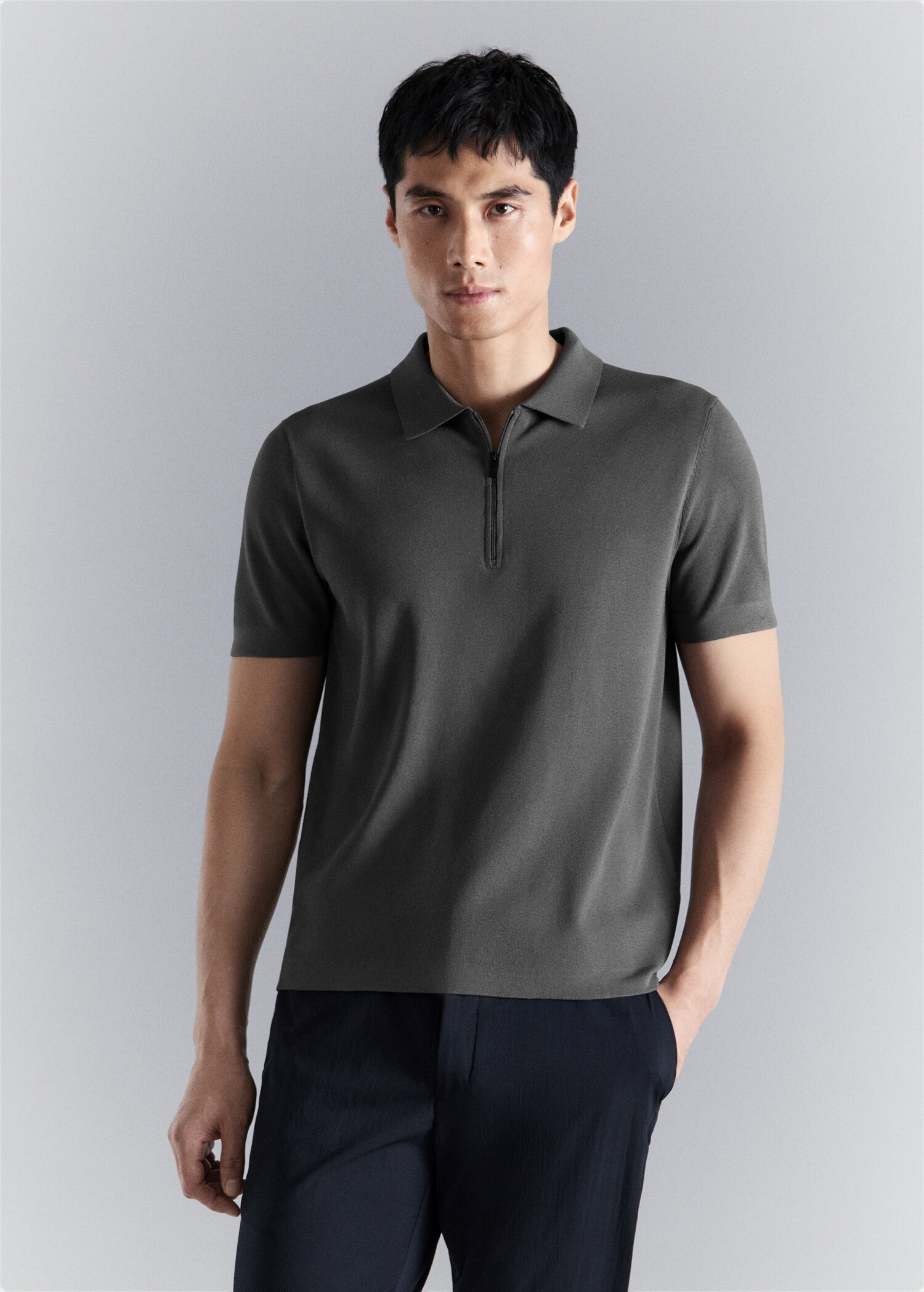 Comfort stretch zip polo - Medium plane
