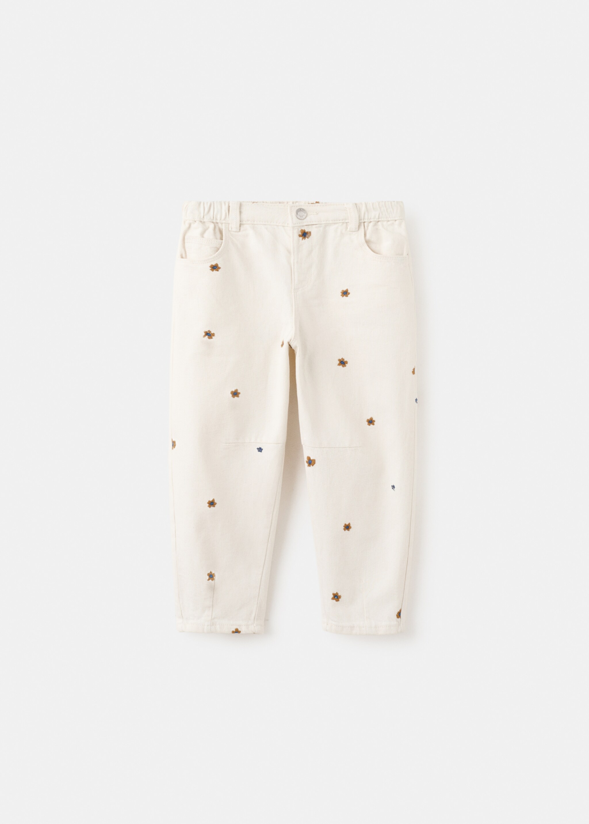 Flower-embroidered straight-fit jeans - Article without model, Ecru. Ref: 27064429-00.