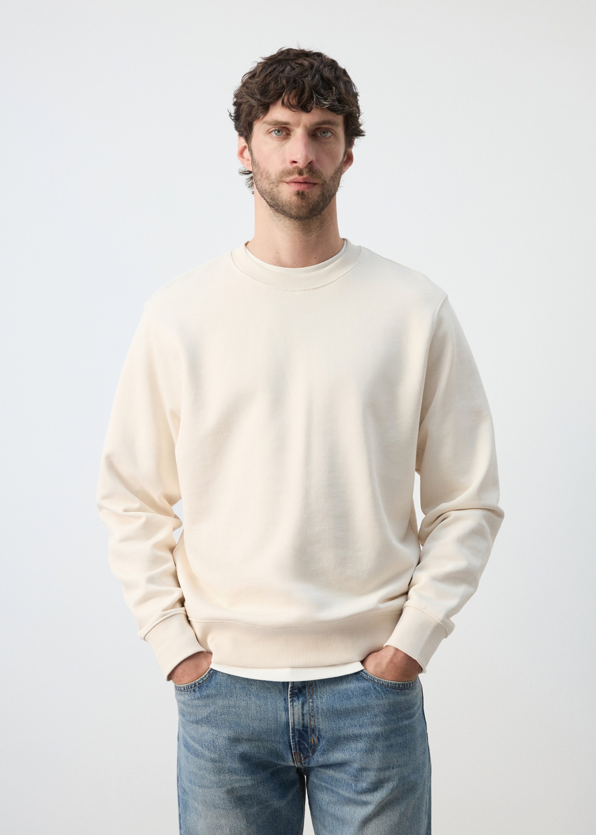 100% cotton regular-fit sweatshirt - Medium plane, Ecru. Ref: 27064430-00.