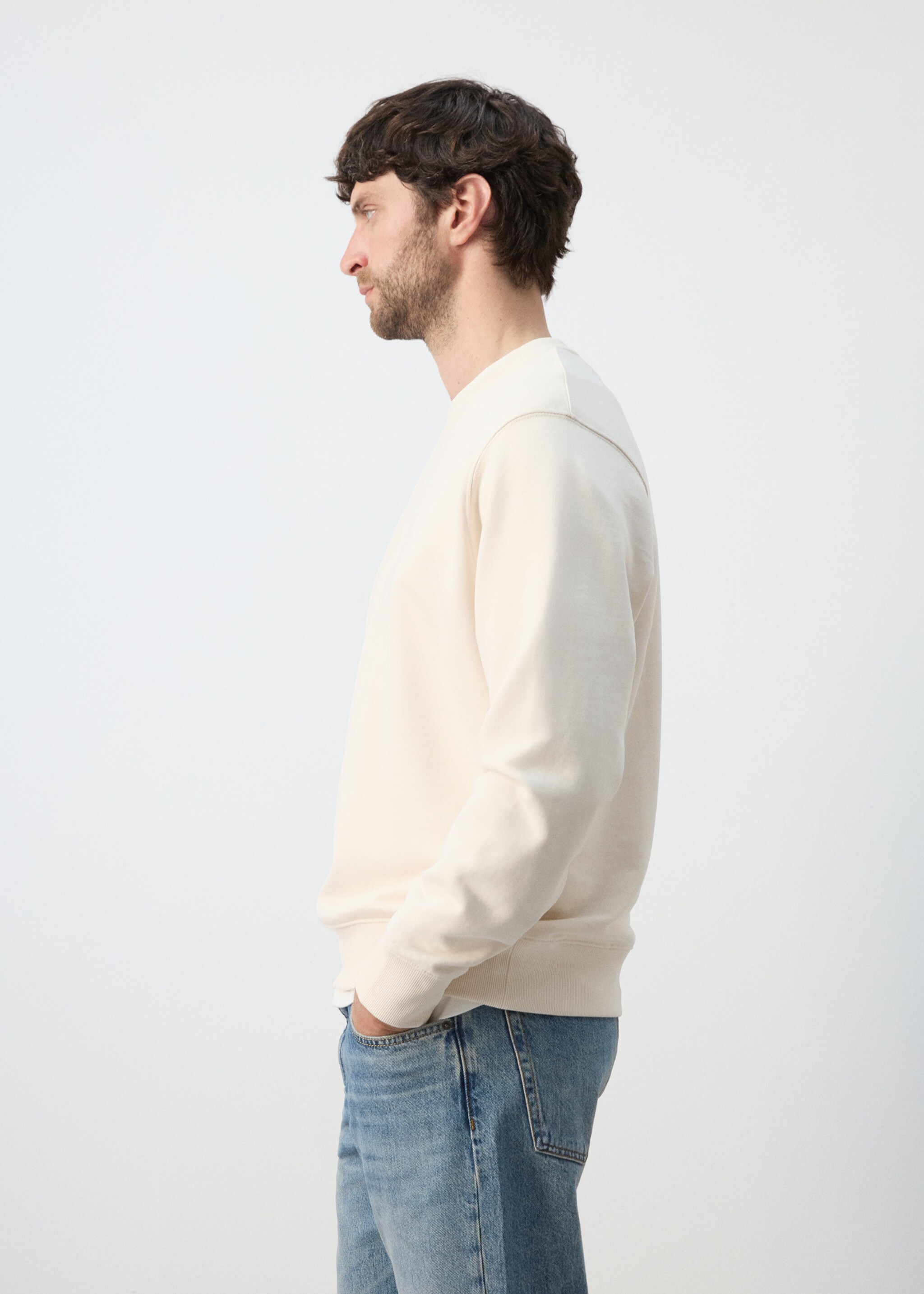 100% cotton regular-fit sweatshirt - Details of the article 2, Ecru. Ref: 27064430-00.