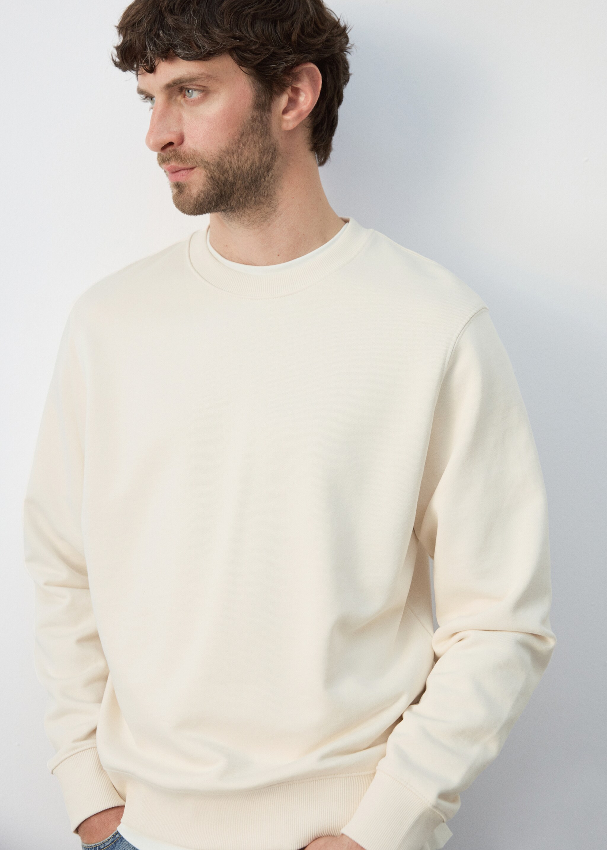 100% cotton regular-fit sweatshirt - Details of the article 6, Ecru. Ref: 27064430-00.